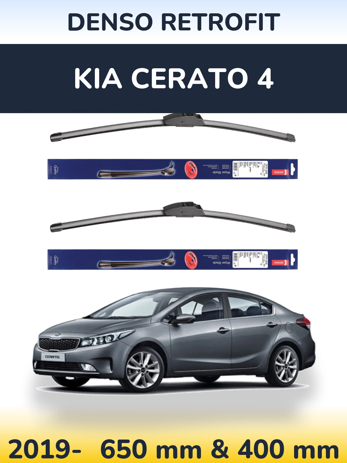 Front wiper blade set Denso Retrofit 650 & 400 мм for KIA Cerato 4 2019-2026