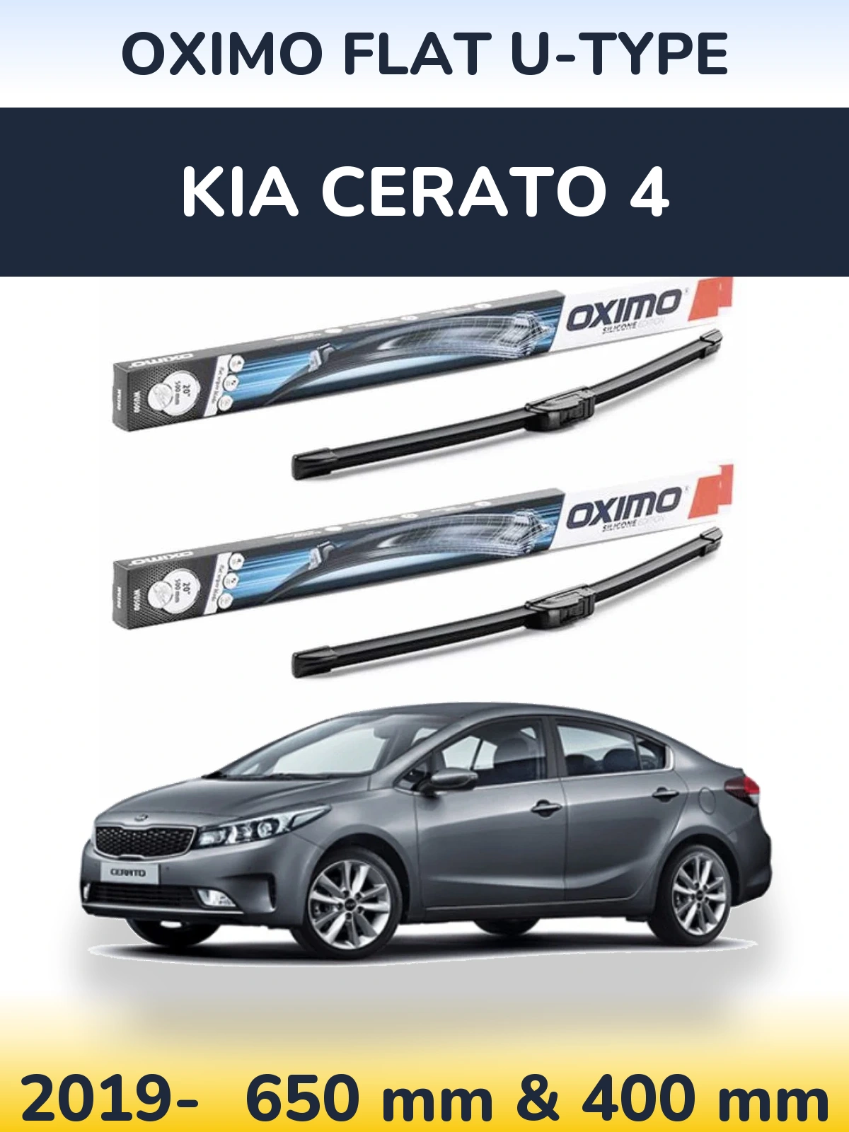 Komplet przednich wycieraczek Oximo Flat U-type 650 & 400 mm do KIA Cerato 4 2019-2026
