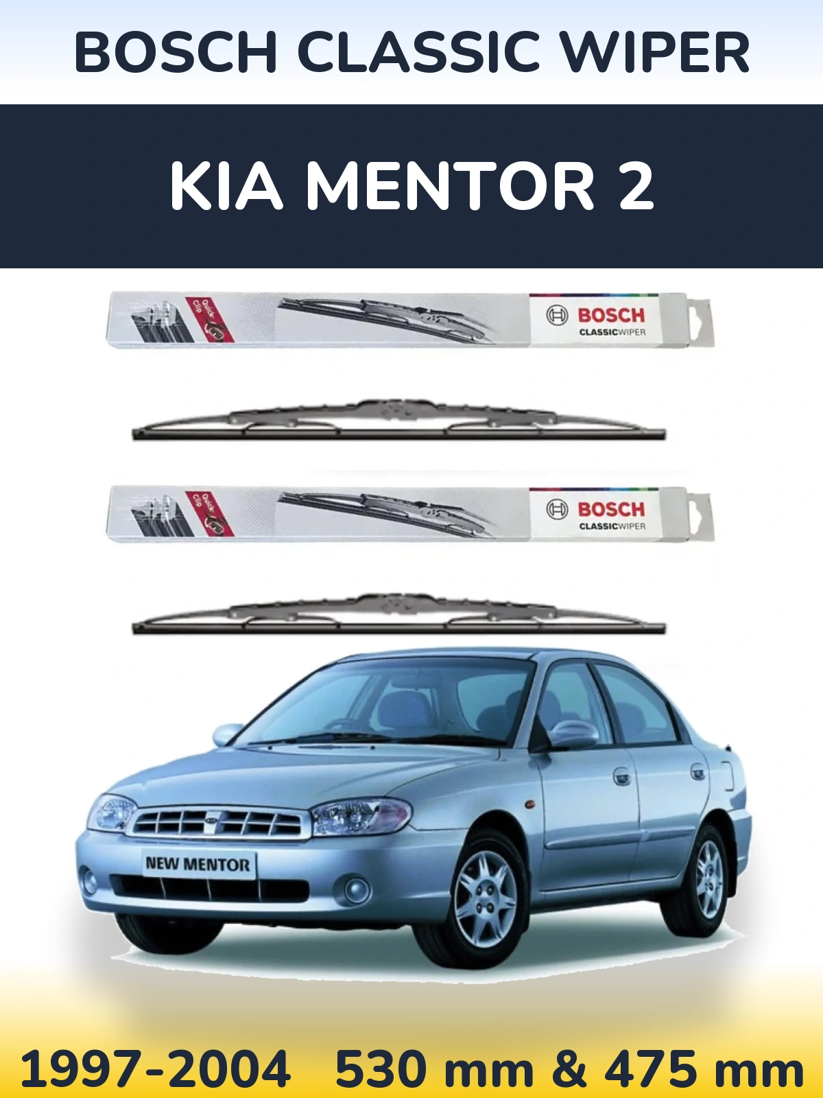 Front wiper blade set BOSCH Classic Wiper 530 & 475 мм for KIA Mentor 2 1997-2004