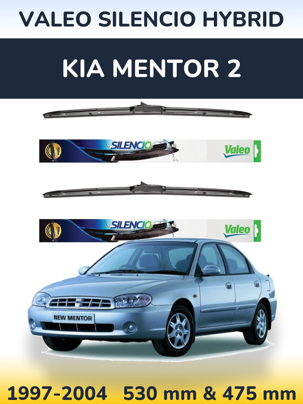 Комплект передніх щіток Valeo Silencio Hybrid 530 & 475 мм для KIA Mentor 2 1997-2004