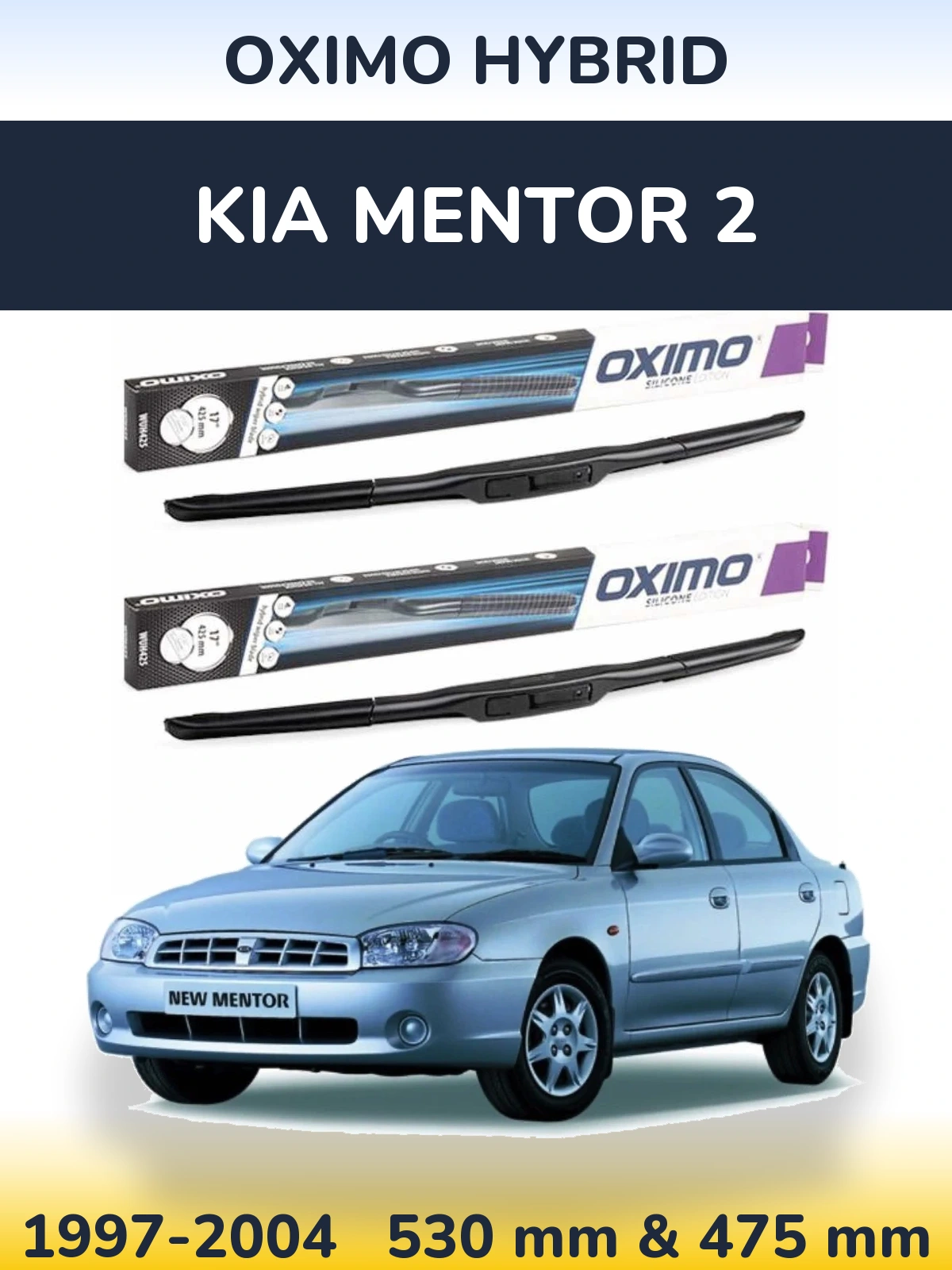 Front wiper blade set Oximo Hybrid 530 & 475 мм for KIA Mentor 2 1997-2004