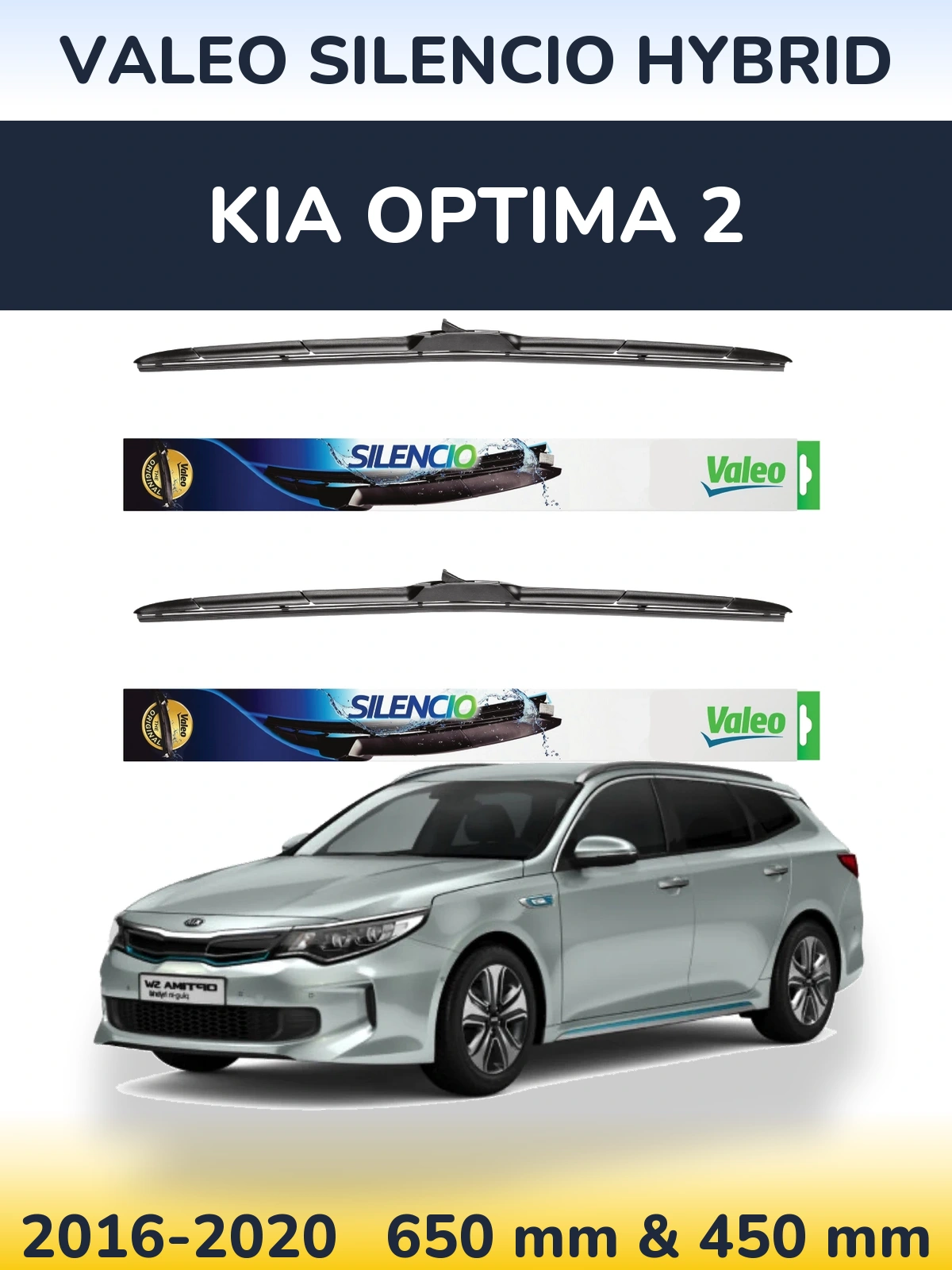Front wiper blade set Valeo Silencio Hybrid 650 & 450 мм for KIA Optima 2 2016-2020