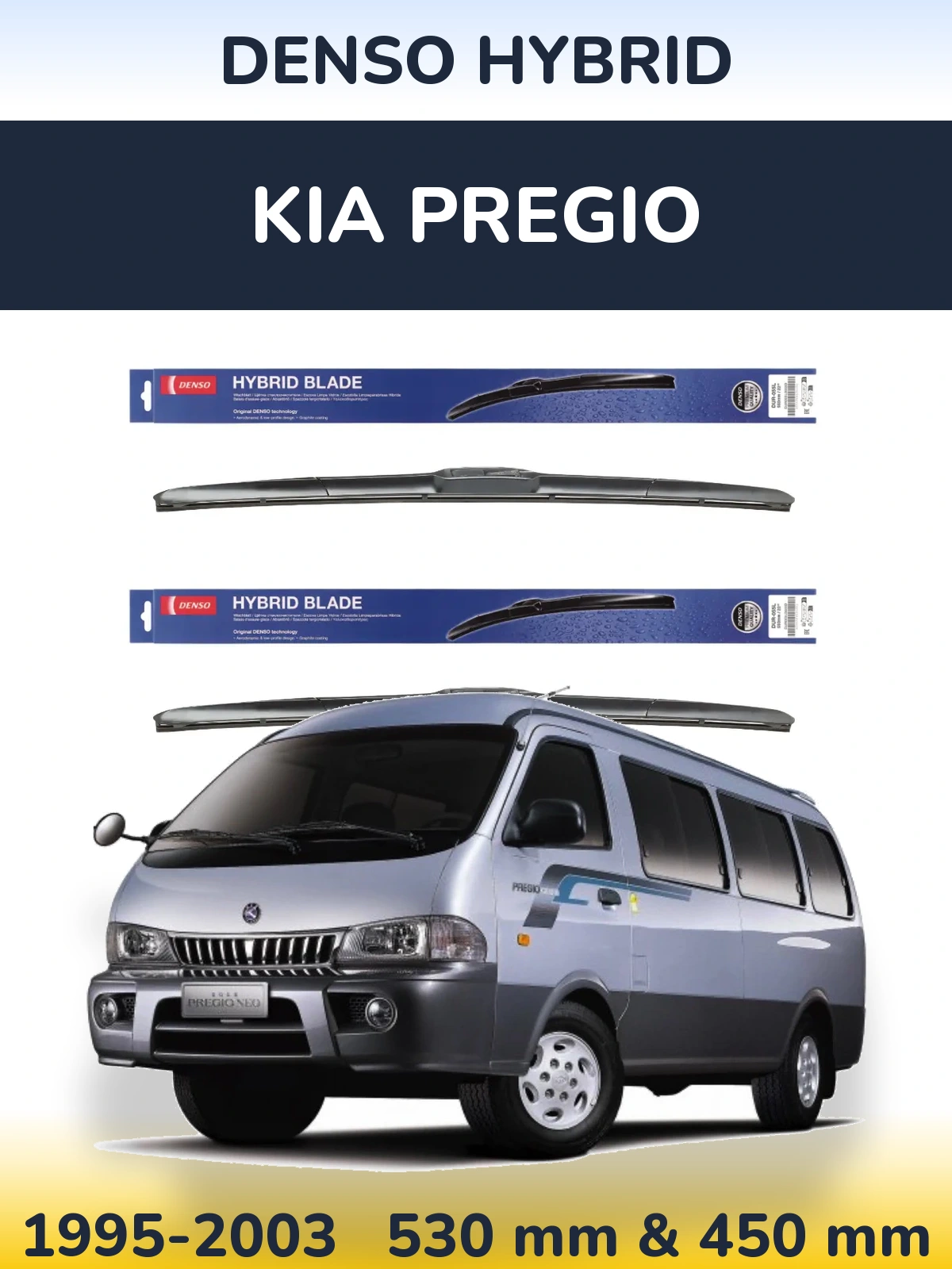Front wiper blade set Denso Hybrid 530 & 450 мм for KIA Pregio 1995-2003