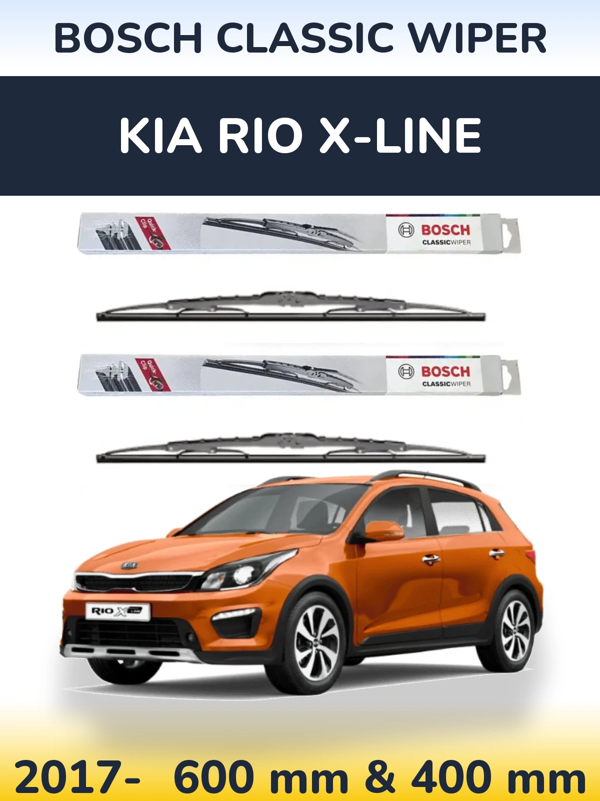 Front wiper blade set BOSCH Classic Wiper 600 & 400 мм for KIA Rio X-Line 2017-2026