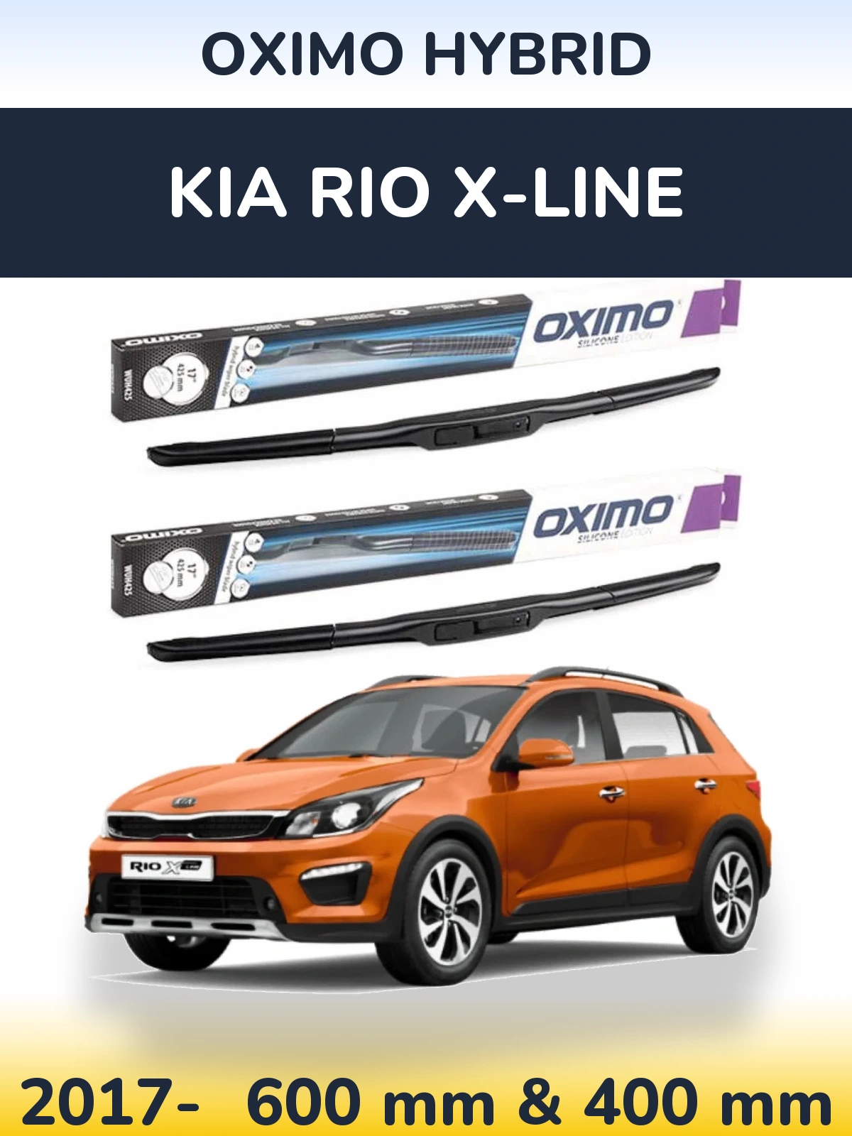 Front wiper blade set Oximo Hybrid 600 & 400 мм for KIA Rio X-Line 2017-2026