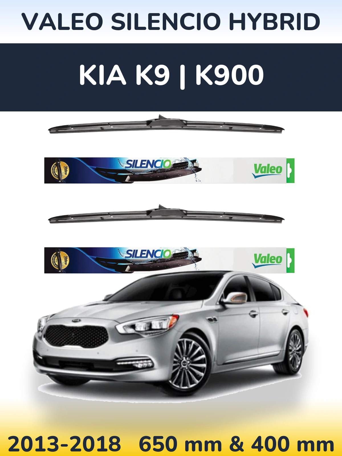 Комплект передніх щіток Valeo Silencio Hybrid 650 & 400 мм для KIA K9 | K900 2013-2018