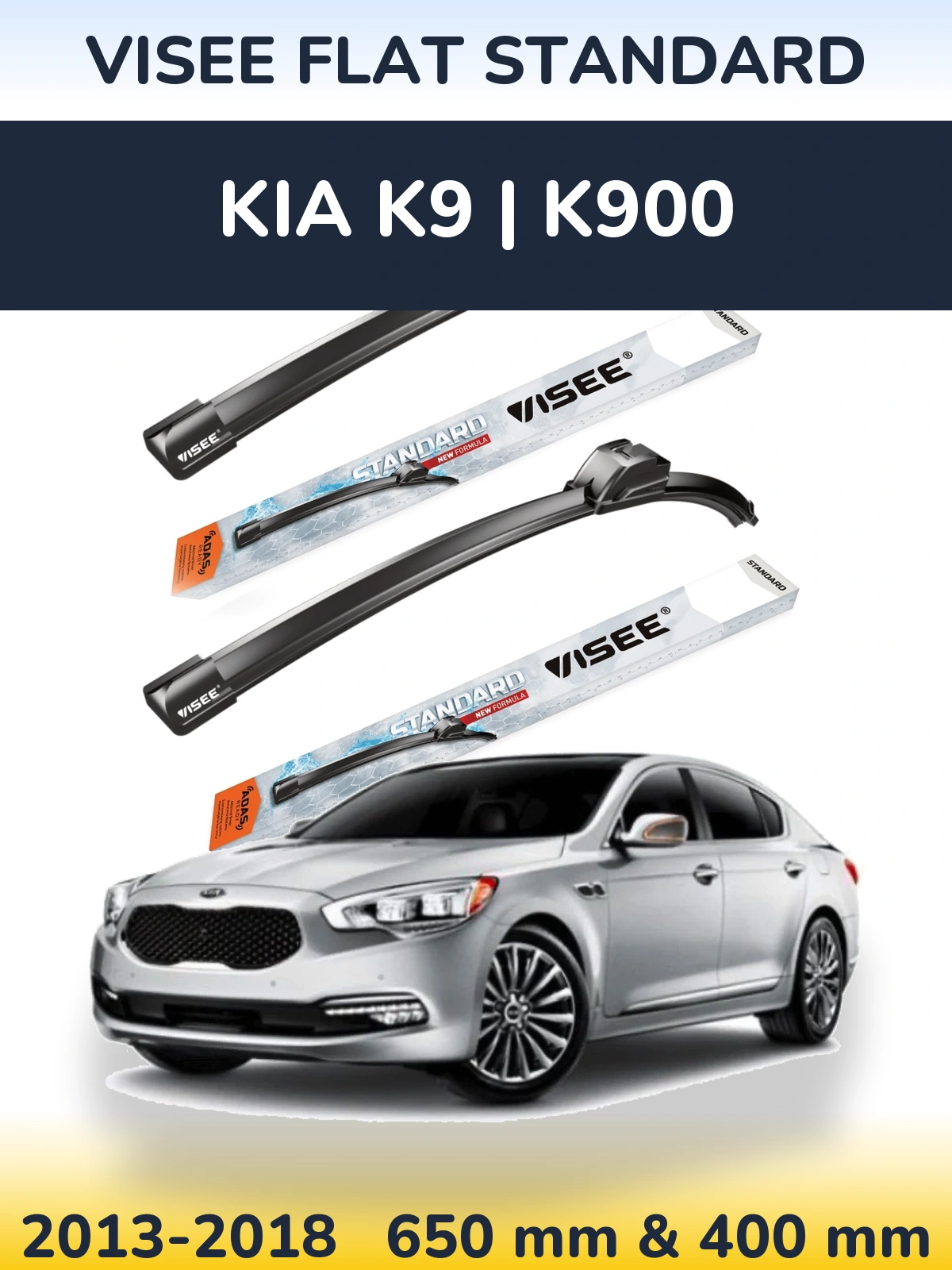 Komplet przednich wycieraczek VISEE FLAT STANDARD 650 & 400 mm do KIA K9 | K900 2013-2018