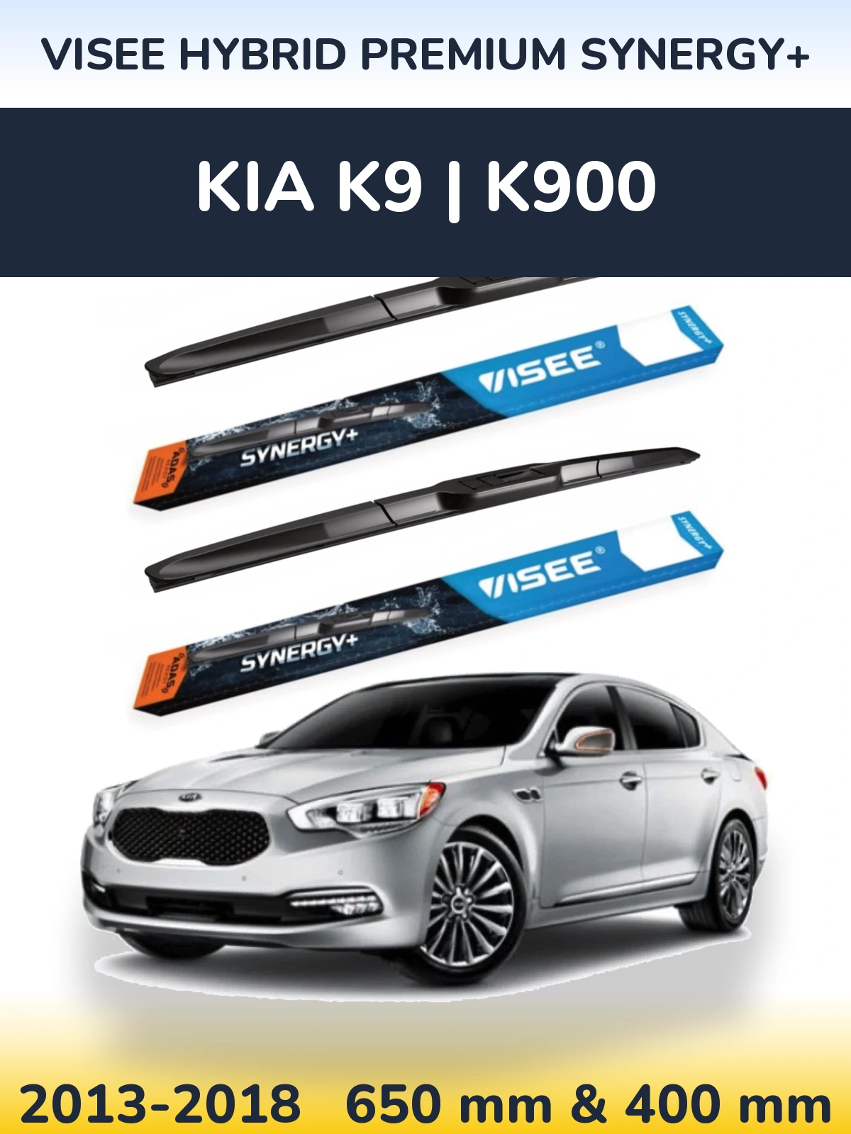 Front wiper blade set VISEE HYBRID PREMIUM SYNERGY+ 650 & 400 mm for KIA K9 | K900 2013-2018