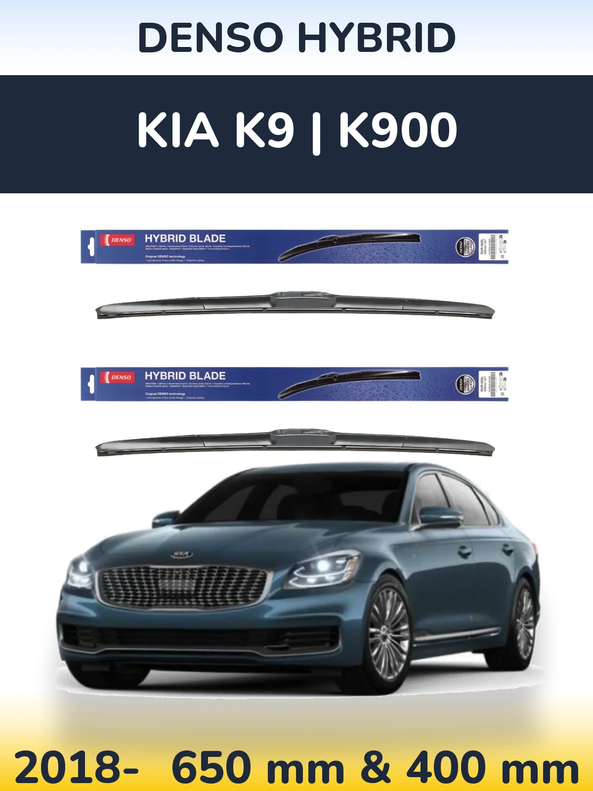Komplet przednich wycieraczek Denso Hybrid 650 & 400 mm do KIA K9 | K900 2018-2026