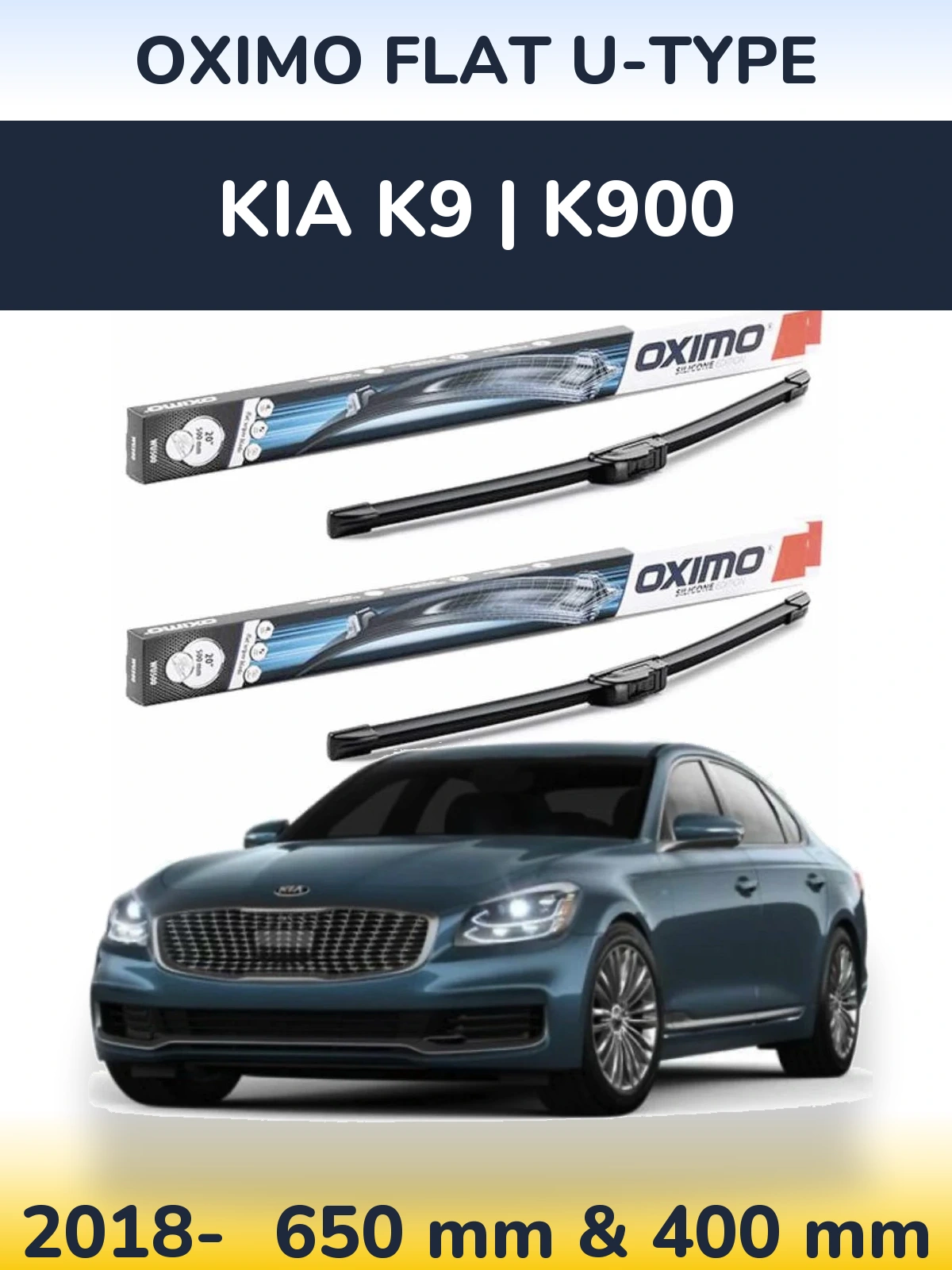 Front wiper blade set Oximo Flat U-type 650 & 400 mm for KIA K9 | K900 2018-2026