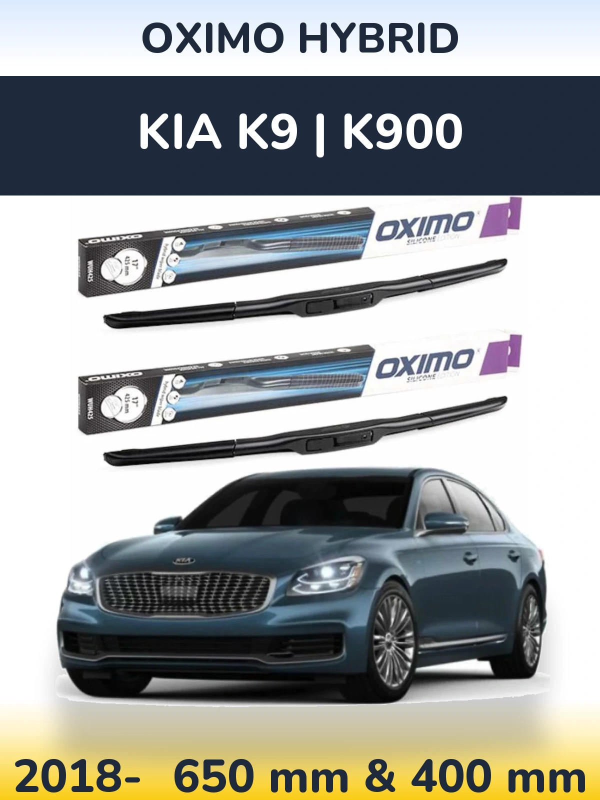 Front wiper blade set Oximo Hybrid 650 & 400 mm for KIA K9 | K900 2018-2026