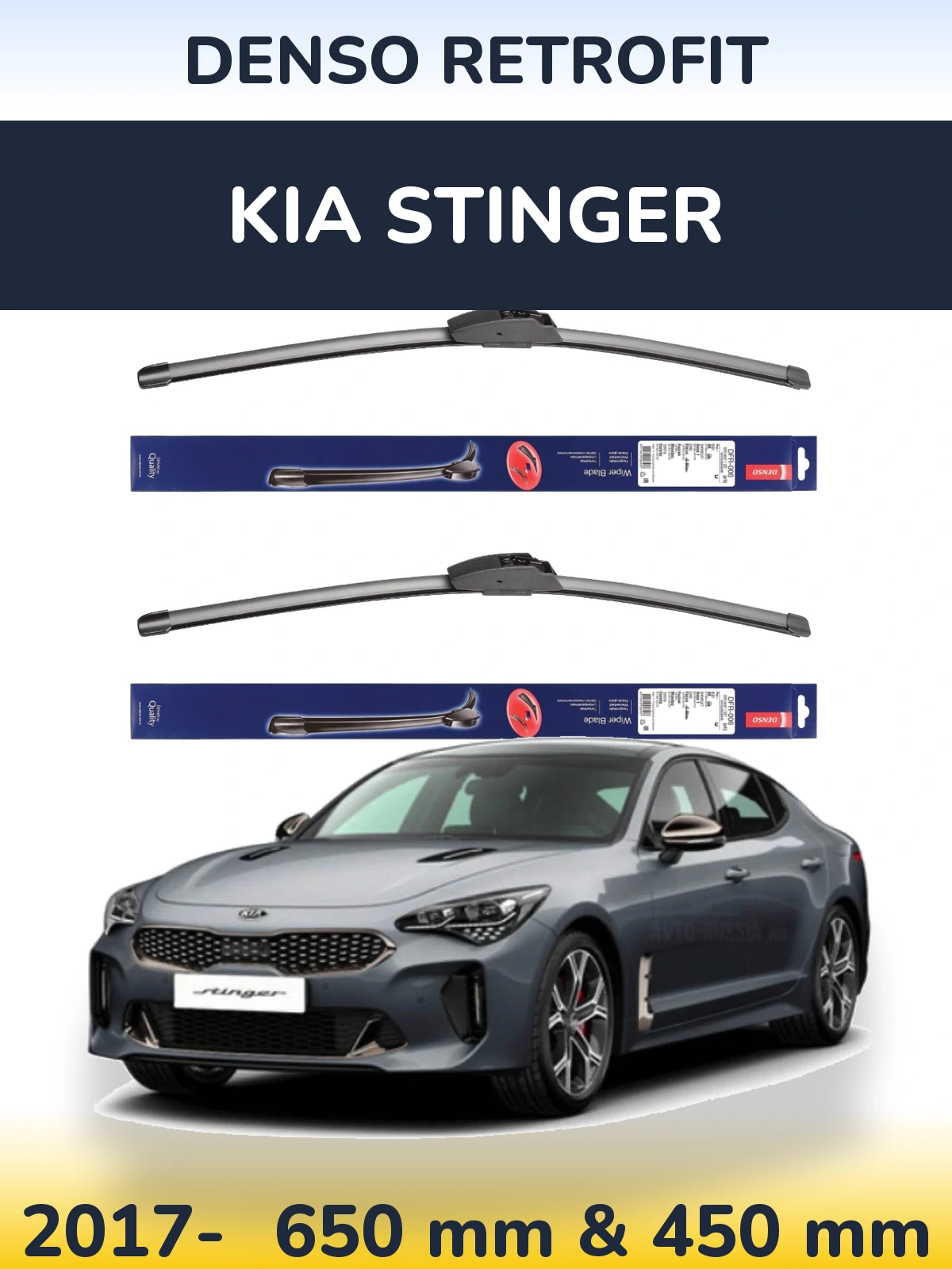 Front wiper blade set Denso Retrofit 650 & 450 мм for KIA Stinger 2017-2026