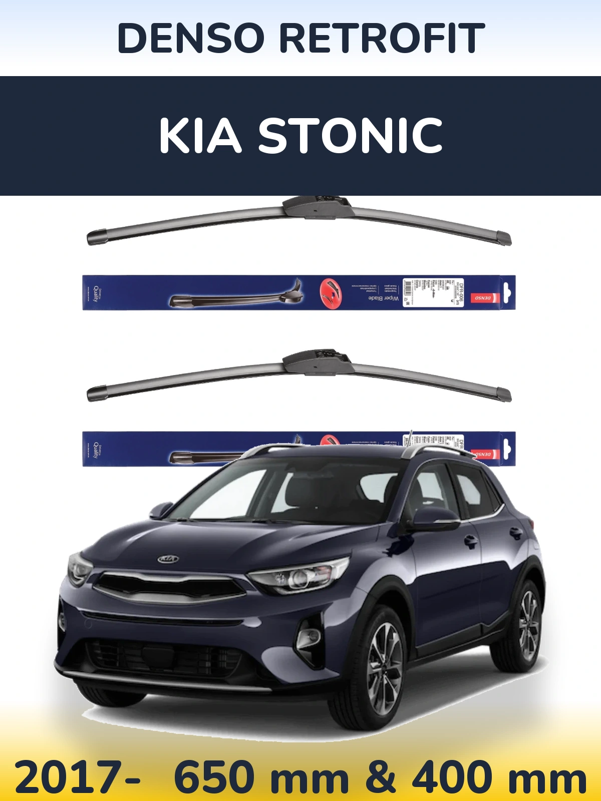 Комплект передніх щіток Denso Retrofit 650 & 400 мм для KIA Stonic 2017-2026