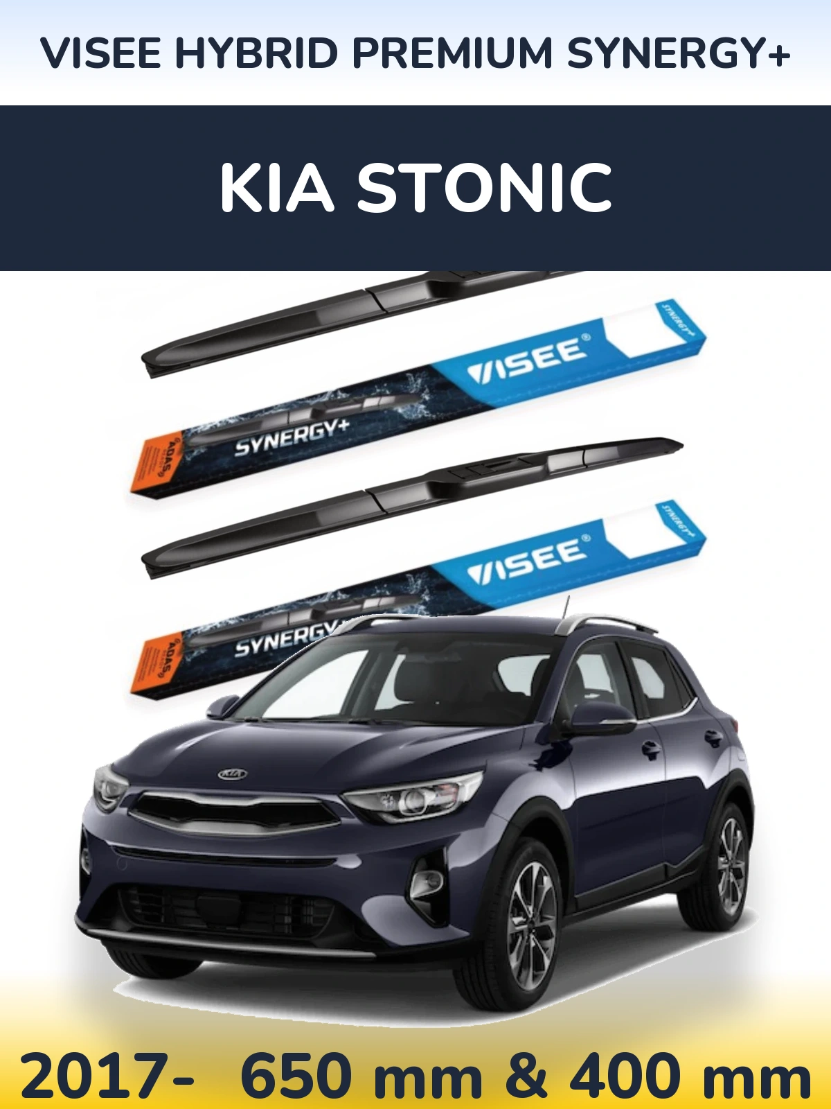 Комплект передних дворников VISEE HYBRID PREMIUM SYNERGY+ 650 & 400 мм для KIA Stonic 2017-2026