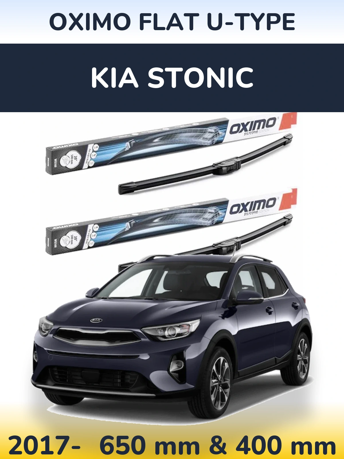 Комплект передних дворников Oximo Flat U-type 650 & 400 мм для KIA Stonic 2017-2026