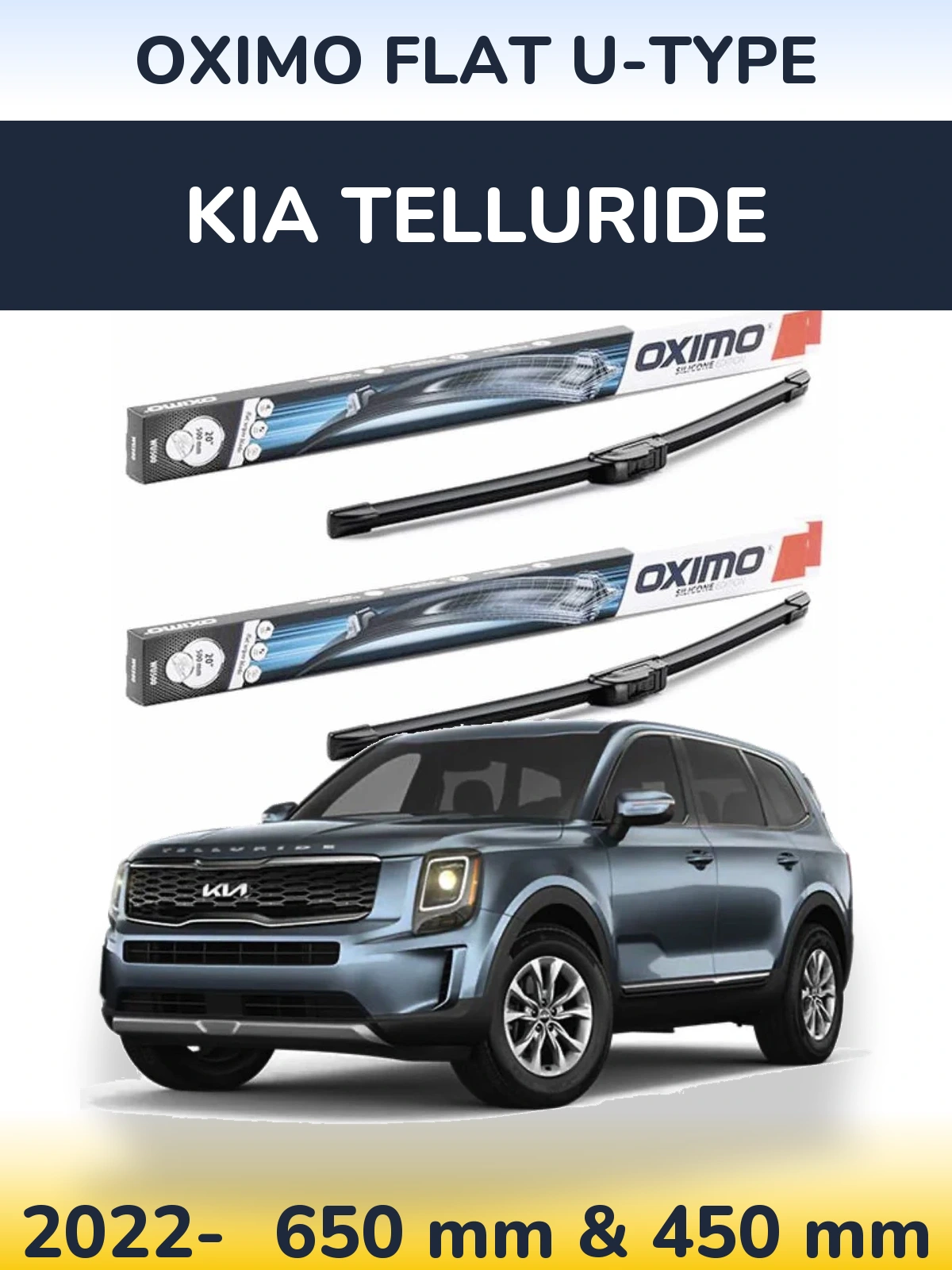 Front wiper blade set Oximo Flat U-type 650 & 450 мм for KIA Telluride 2022-2026