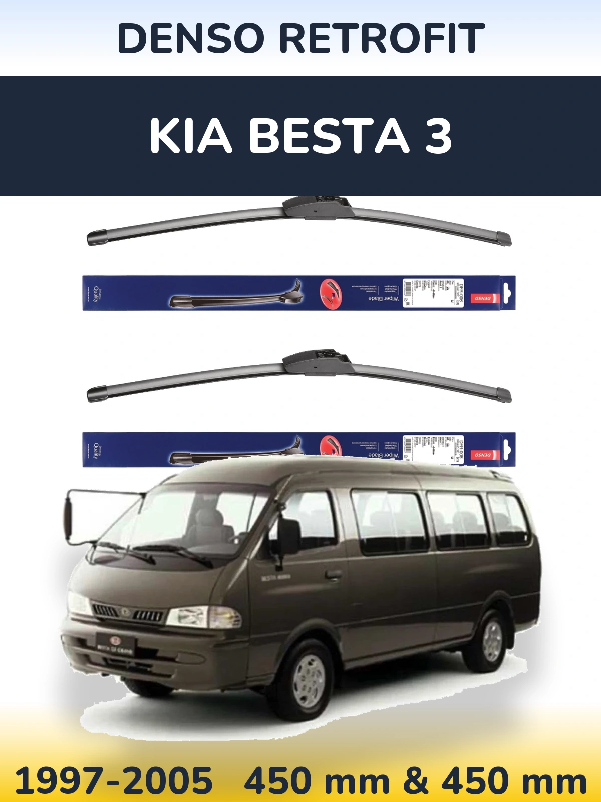 Front wiper blade set Denso Retrofit 450 & 450 мм for KIA Besta 3 1997-2005