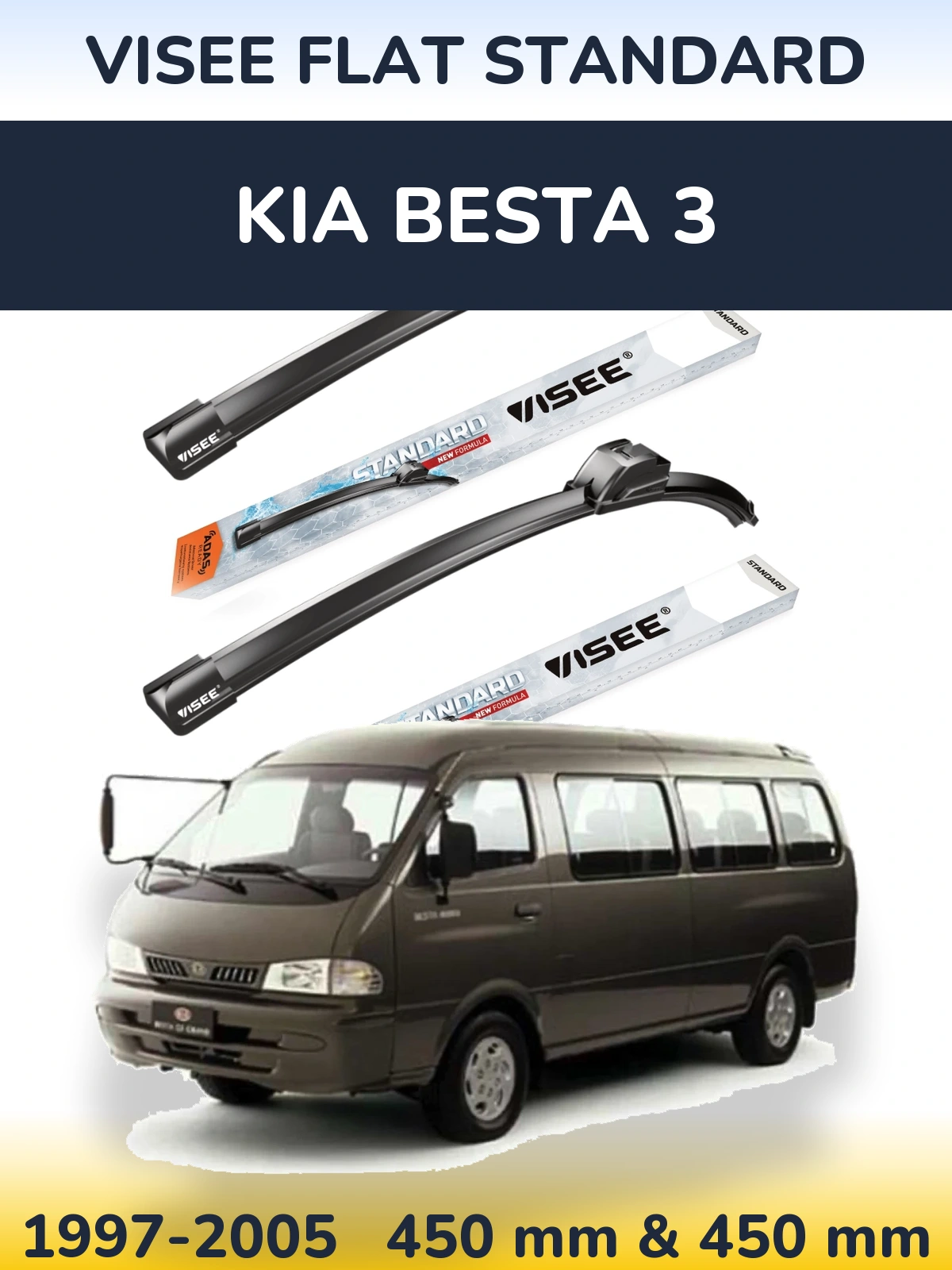 Komplet przednich wycieraczek VISEE FLAT STANDARD 450 & 450 mm do KIA Besta 3 1997-2005
