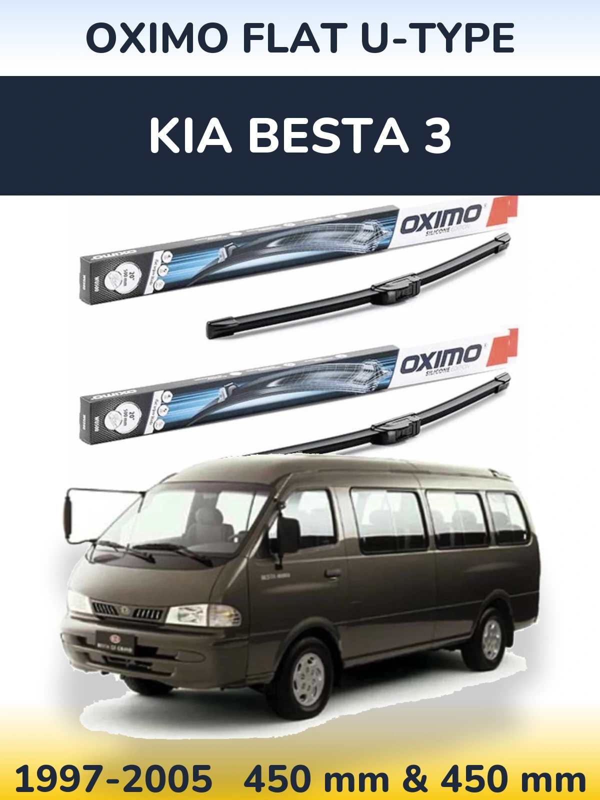 Front wiper blade set Oximo Flat U-type 450 & 450 мм for KIA Besta 3 1997-2005