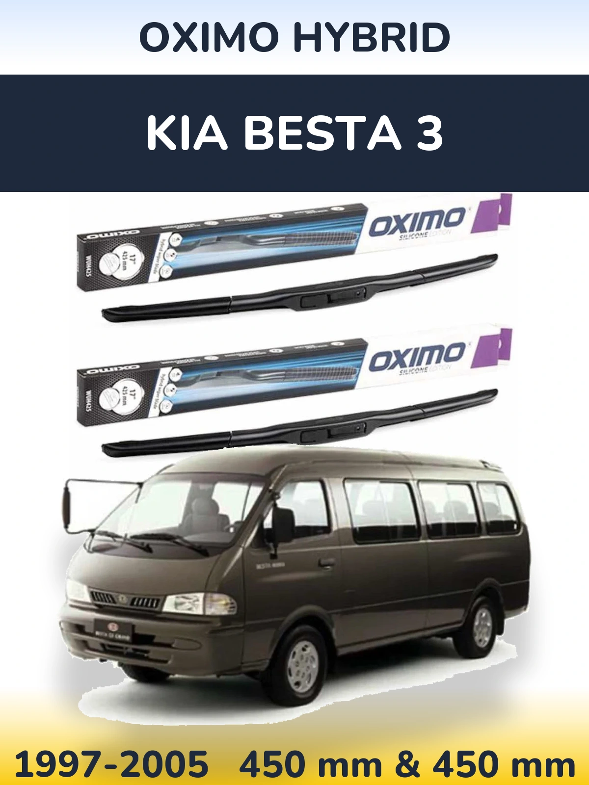 Front wiper blade set Oximo Hybrid 450 & 450 мм for KIA Besta 3 1997-2005