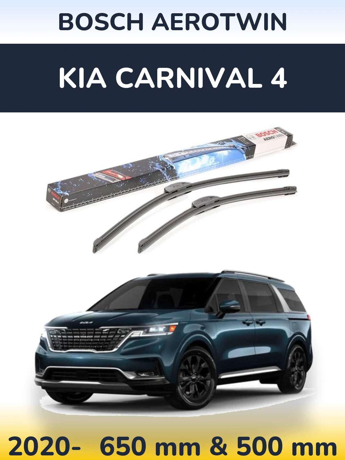 Front wiper blade set BOSCH AeroTwin 650 & 500 мм for KIA Carnival 4 2020-2026