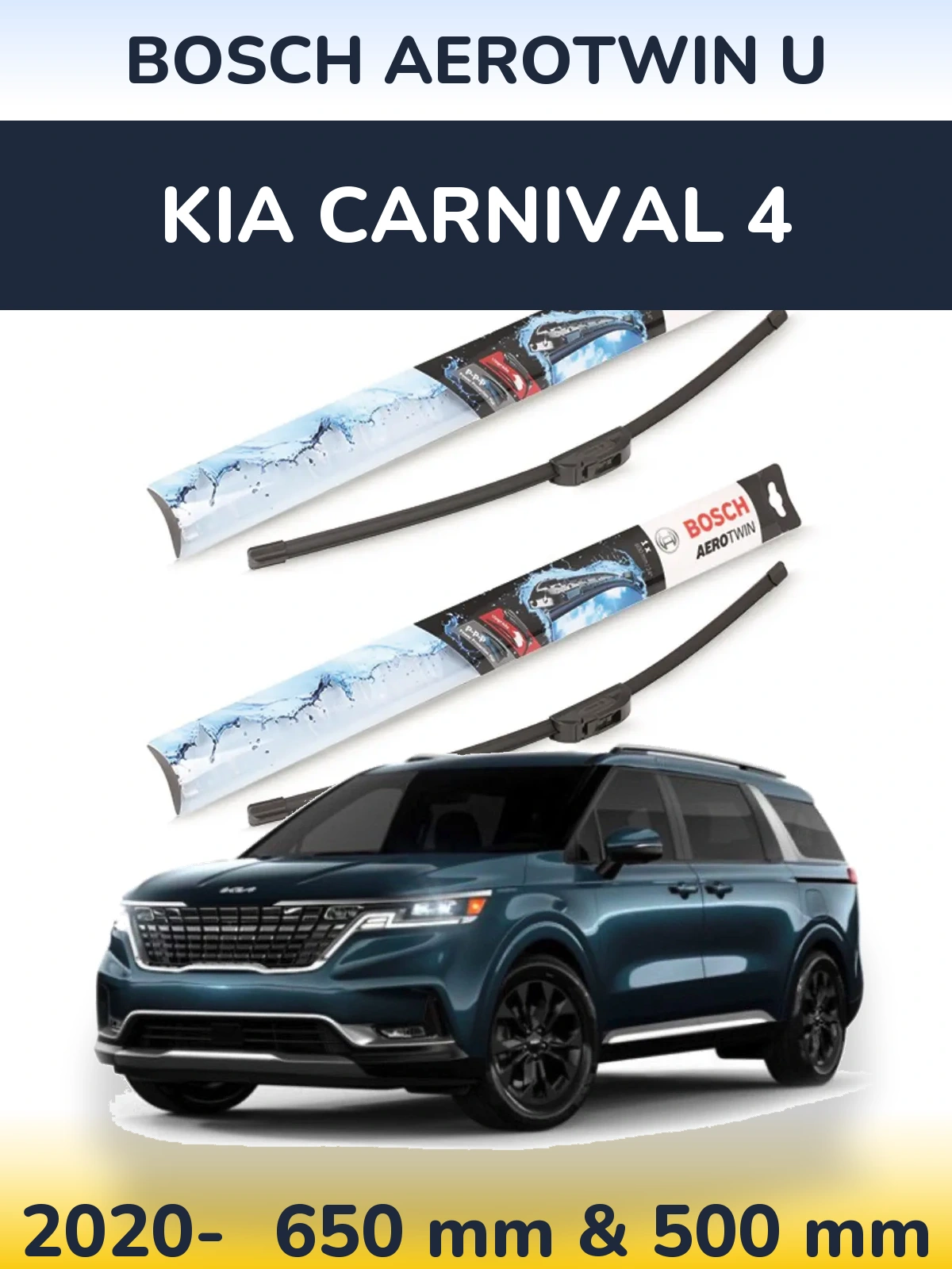 Front wiper blade set BOSCH AeroTwin U 650 & 500 мм for KIA Carnival 4 2020-2026