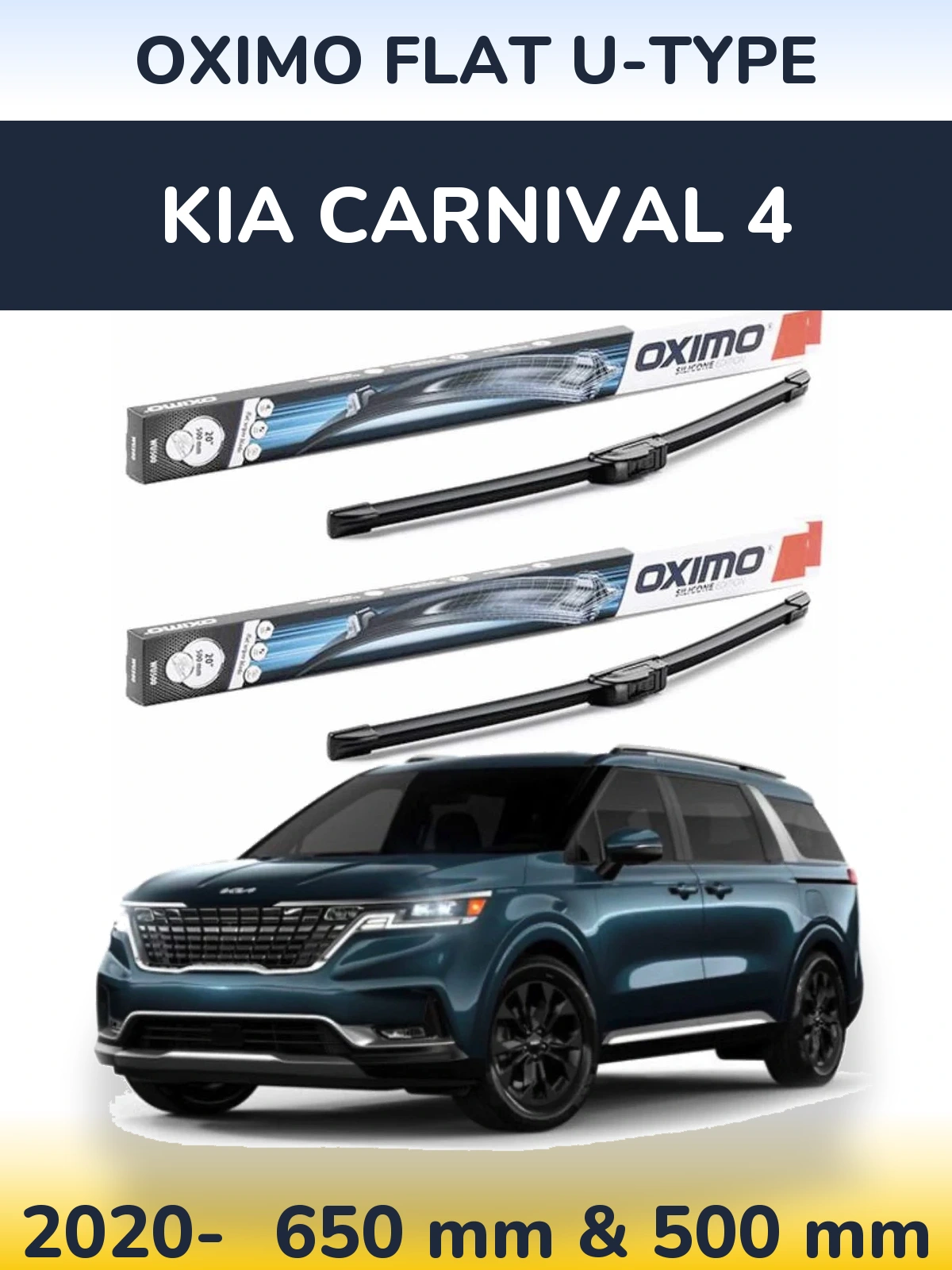 Front wiper blade set Oximo Flat U-type 650 & 500 мм for KIA Carnival 4 2020-2026