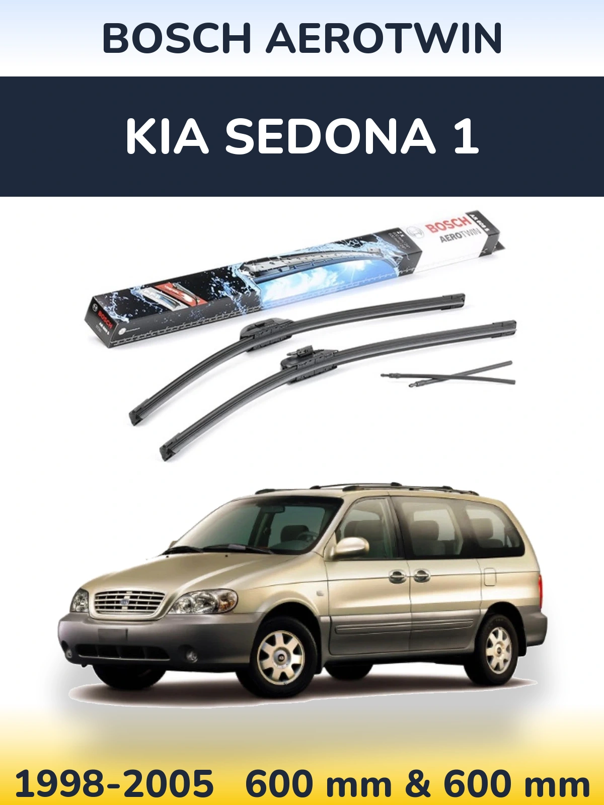 Front wiper blade set BOSCH AeroTwin 600 & 600 мм for KIA Sedona 1 1998-2005
