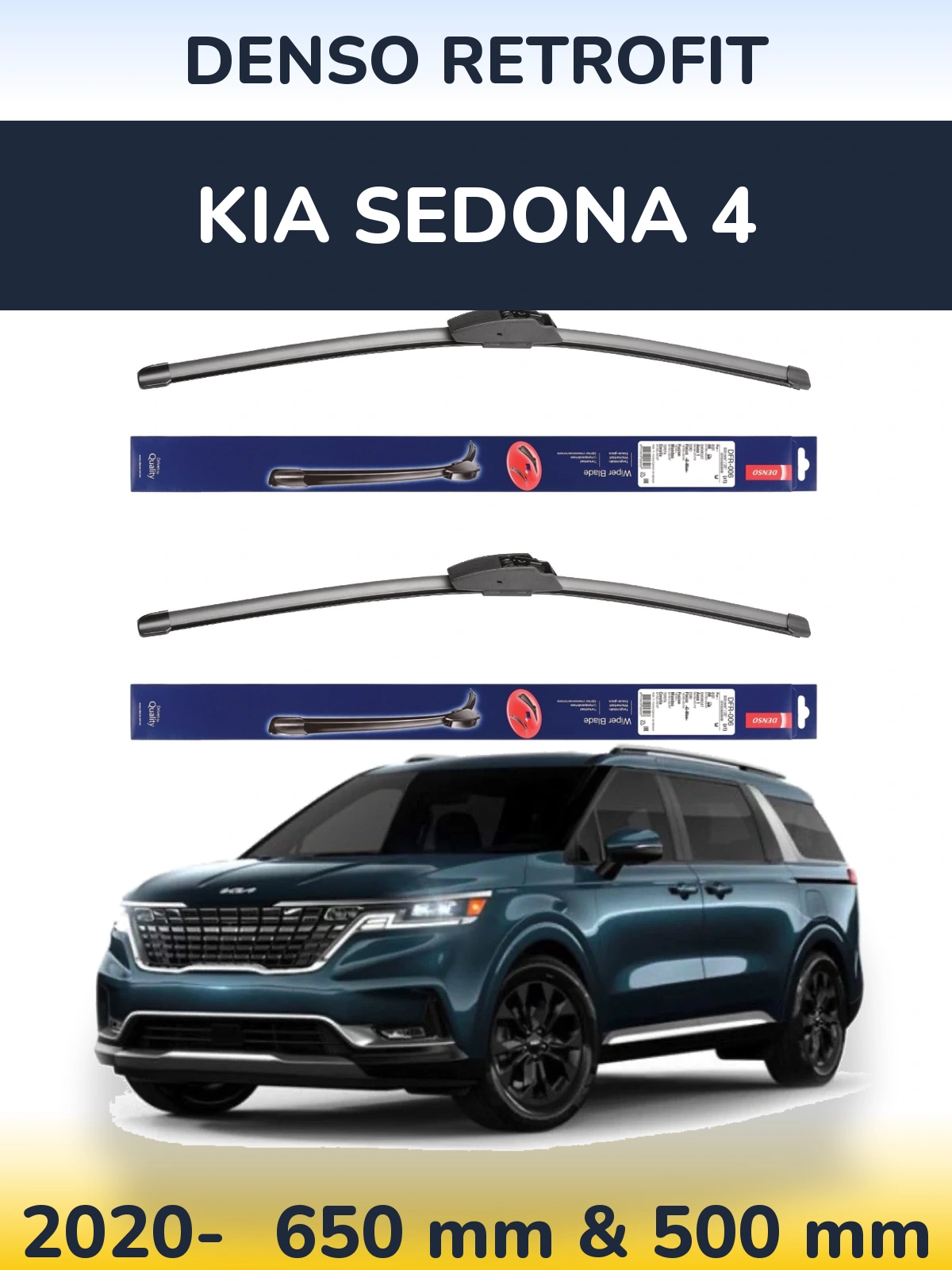 Front wiper blade set Denso Retrofit 650 & 500 mm for KIA Sedona 4 2020-2026