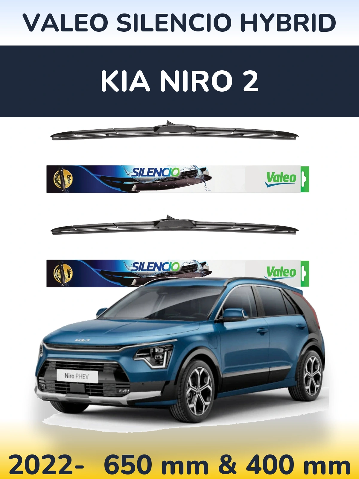 Комплект передних дворников Valeo Silencio Hybrid 650 & 400 мм для KIA Niro 2 2022-2026