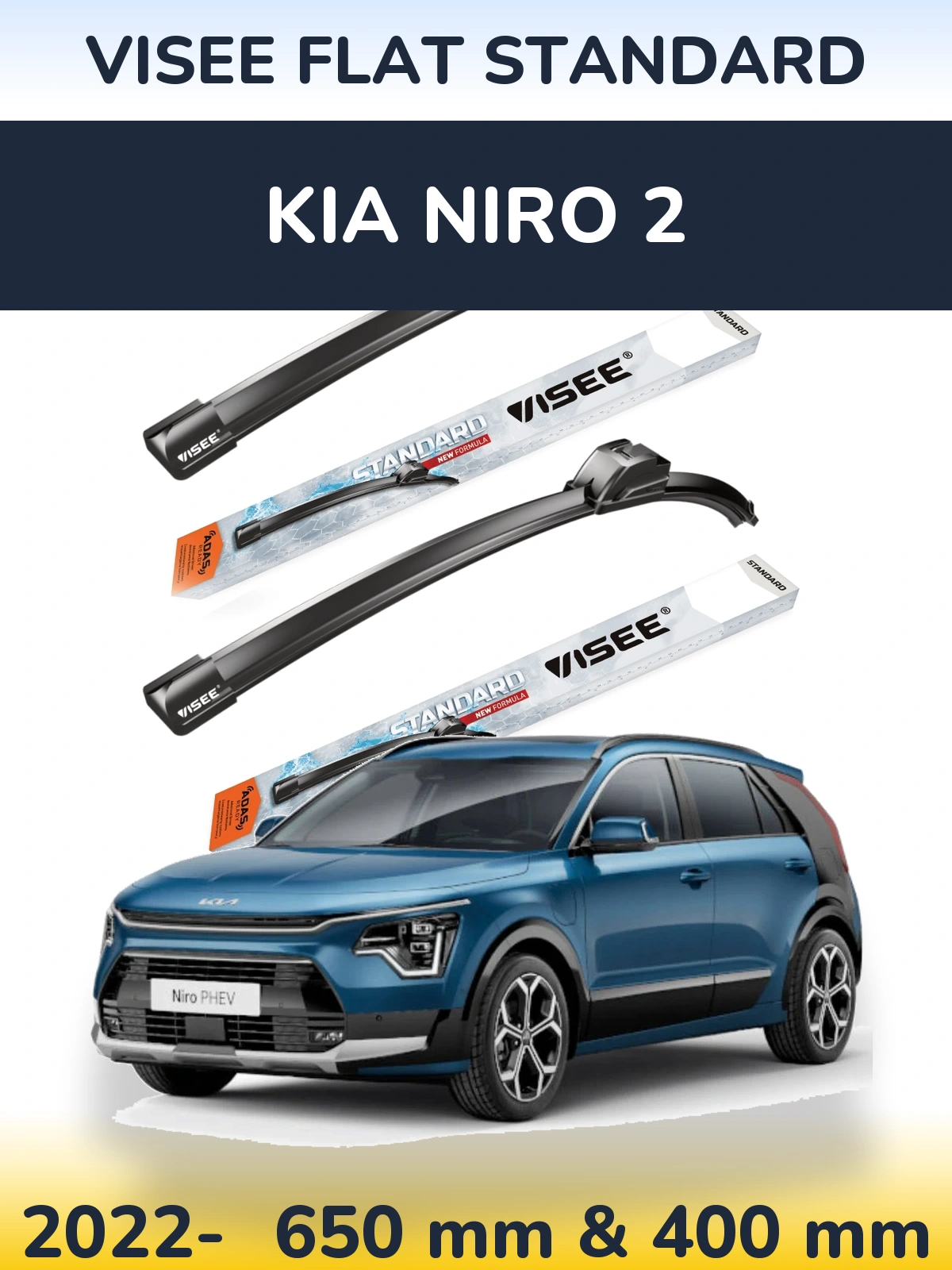 Front wiper blade set VISEE FLAT STANDARD 650 & 400 мм for KIA Niro 2 2022-2026