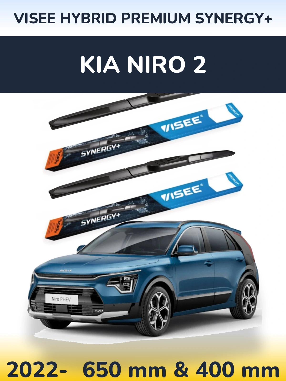 Front wiper blade set VISEE HYBRID PREMIUM SYNERGY+ 650 & 400 мм for KIA Niro 2 2022-2026