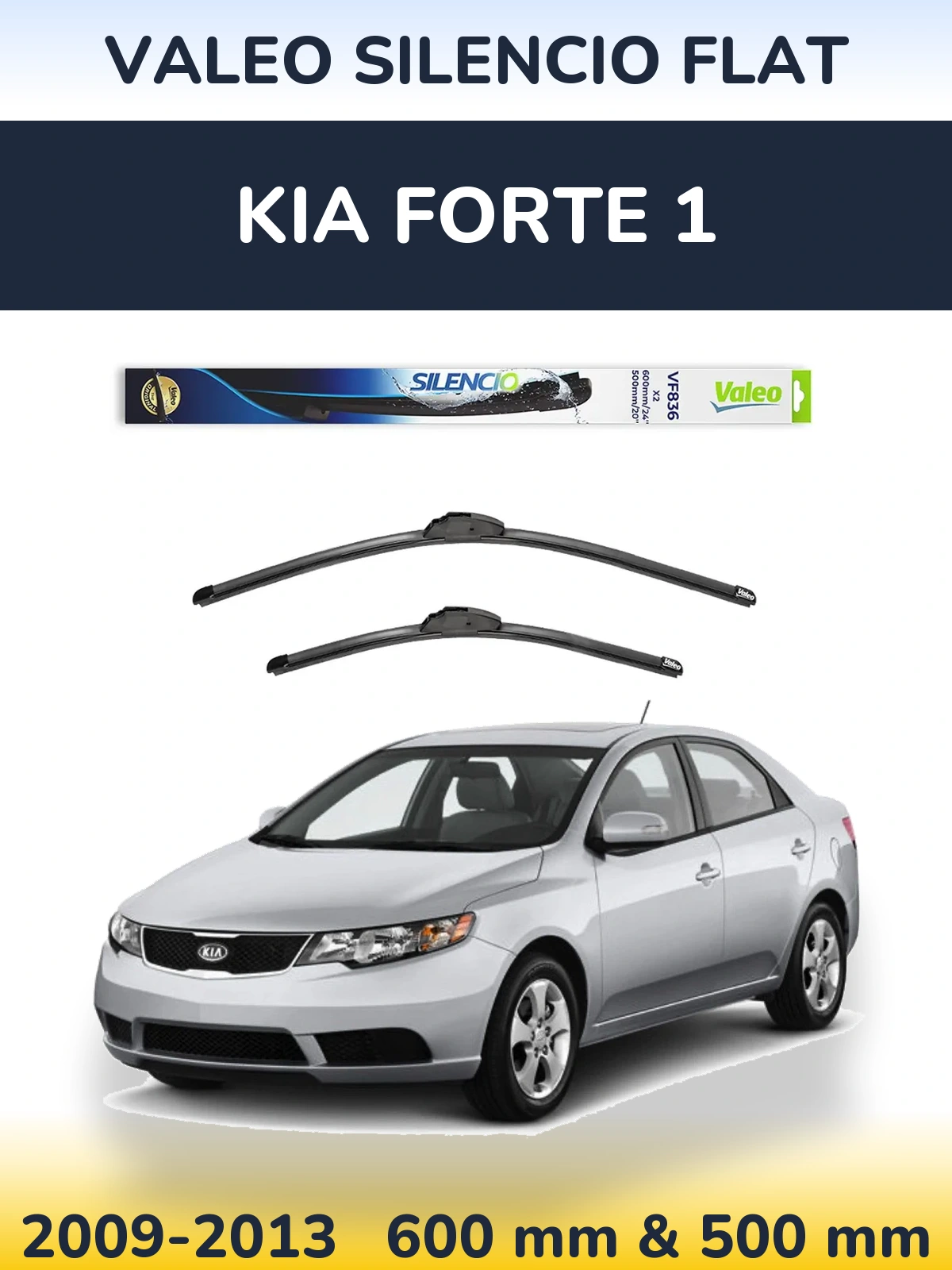 Komplet przednich wycieraczek Valeo Silencio Flat 600 & 500 mm do KIA Forte 1 2009-2013