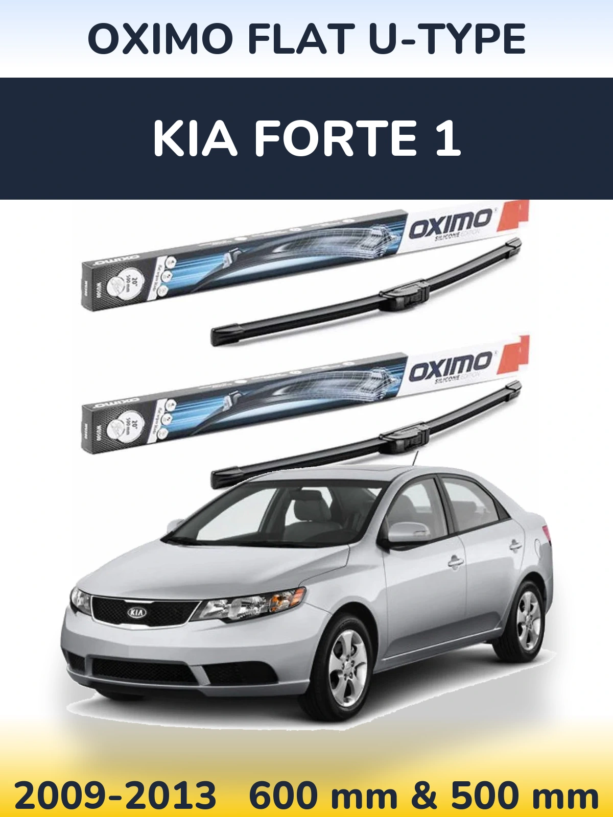 Front wiper blade set Oximo Flat U-type 600 & 500 мм for KIA Forte 1 2009-2013
