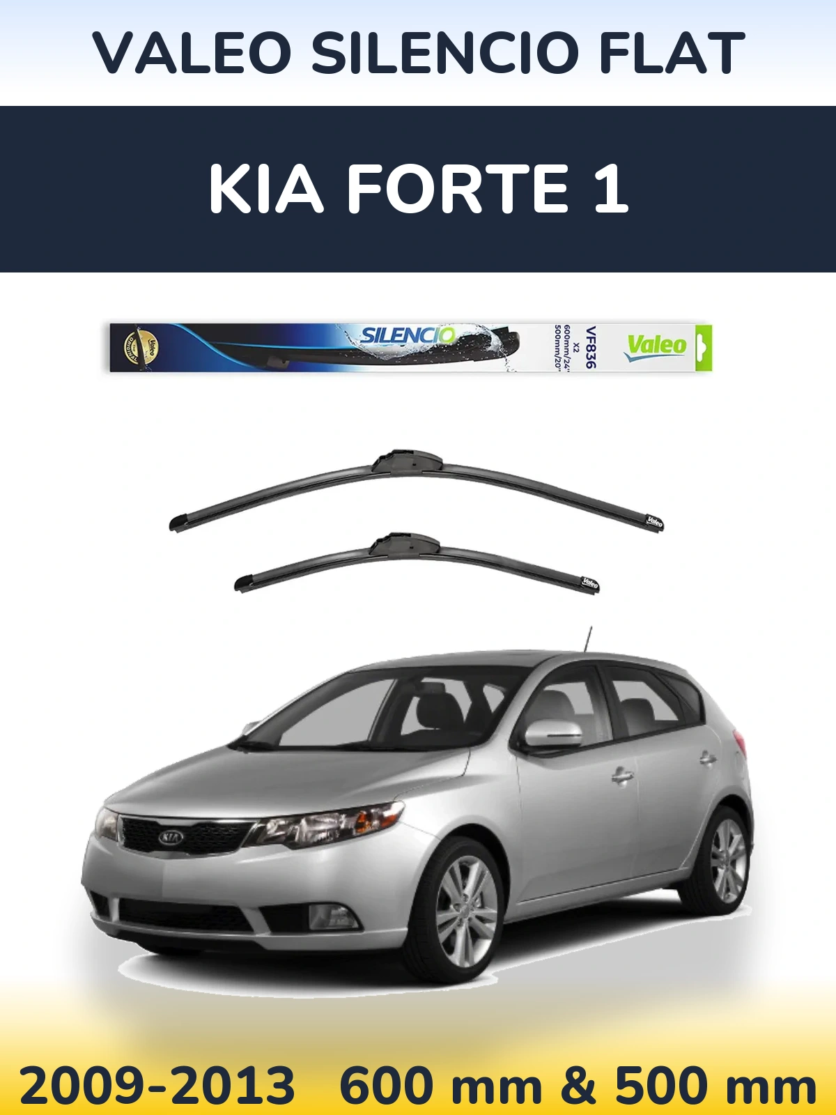 Front wiper blade set Valeo Silencio Flat 600 & 500 mm for KIA Forte 1 2009-2013
