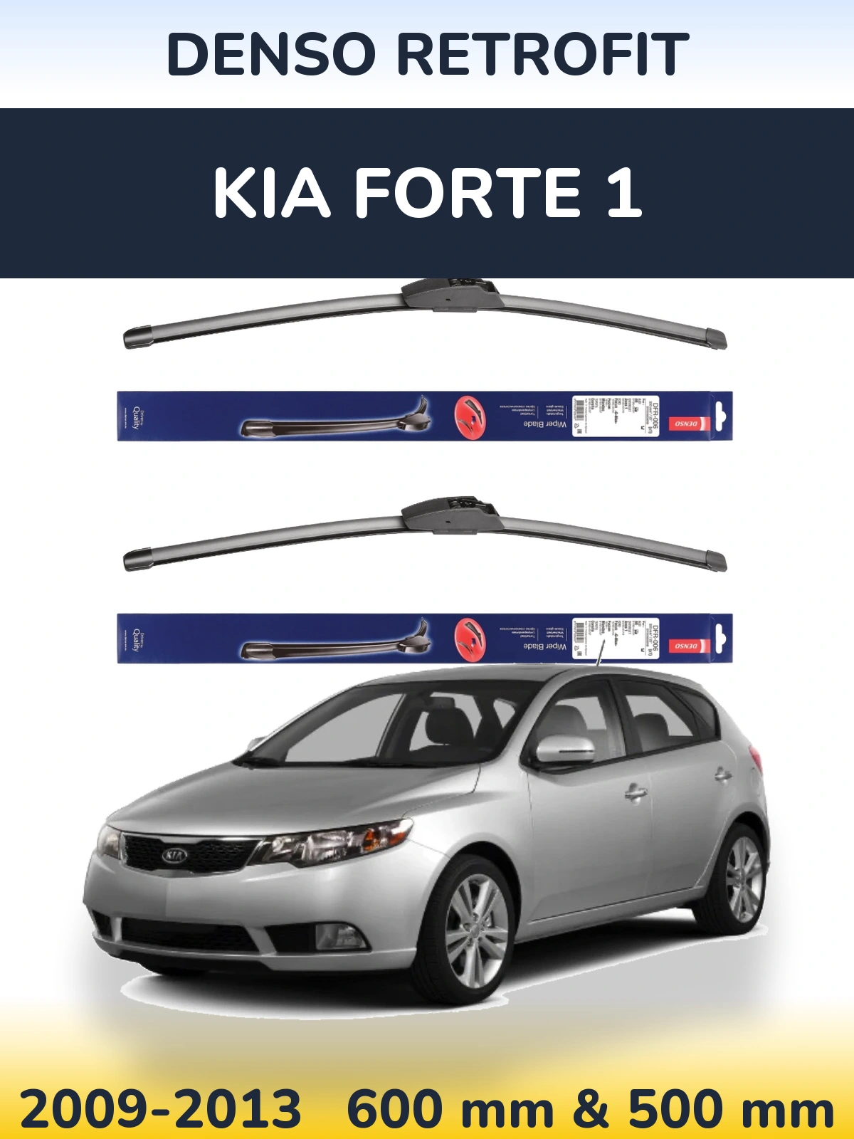 Front wiper blade set Denso Retrofit 600 & 500 мм for KIA Forte 1 2009-2013