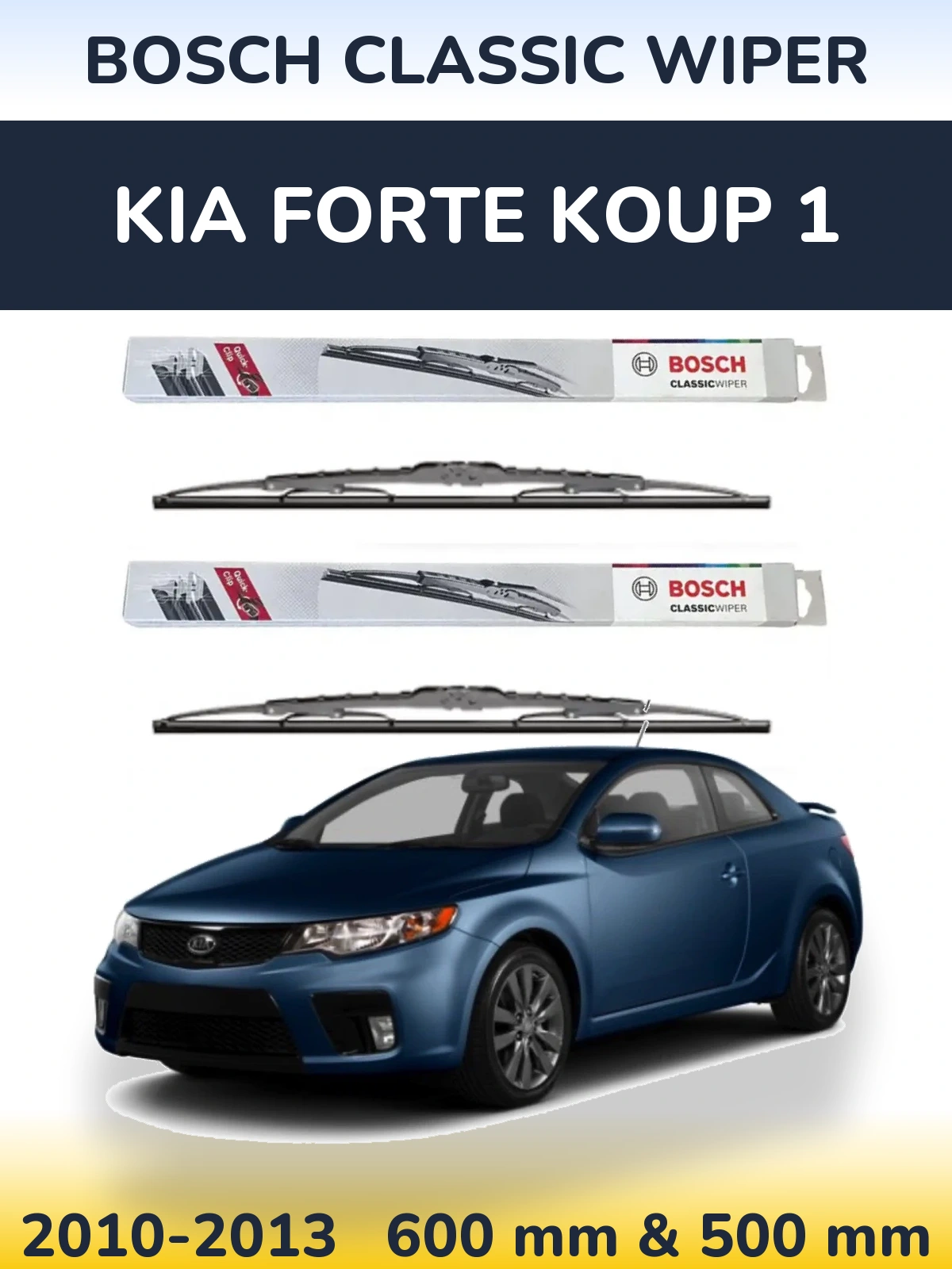 Front wiper blade set BOSCH Classic Wiper 600 & 500 mm for KIA Forte Koup 1 2010-2013