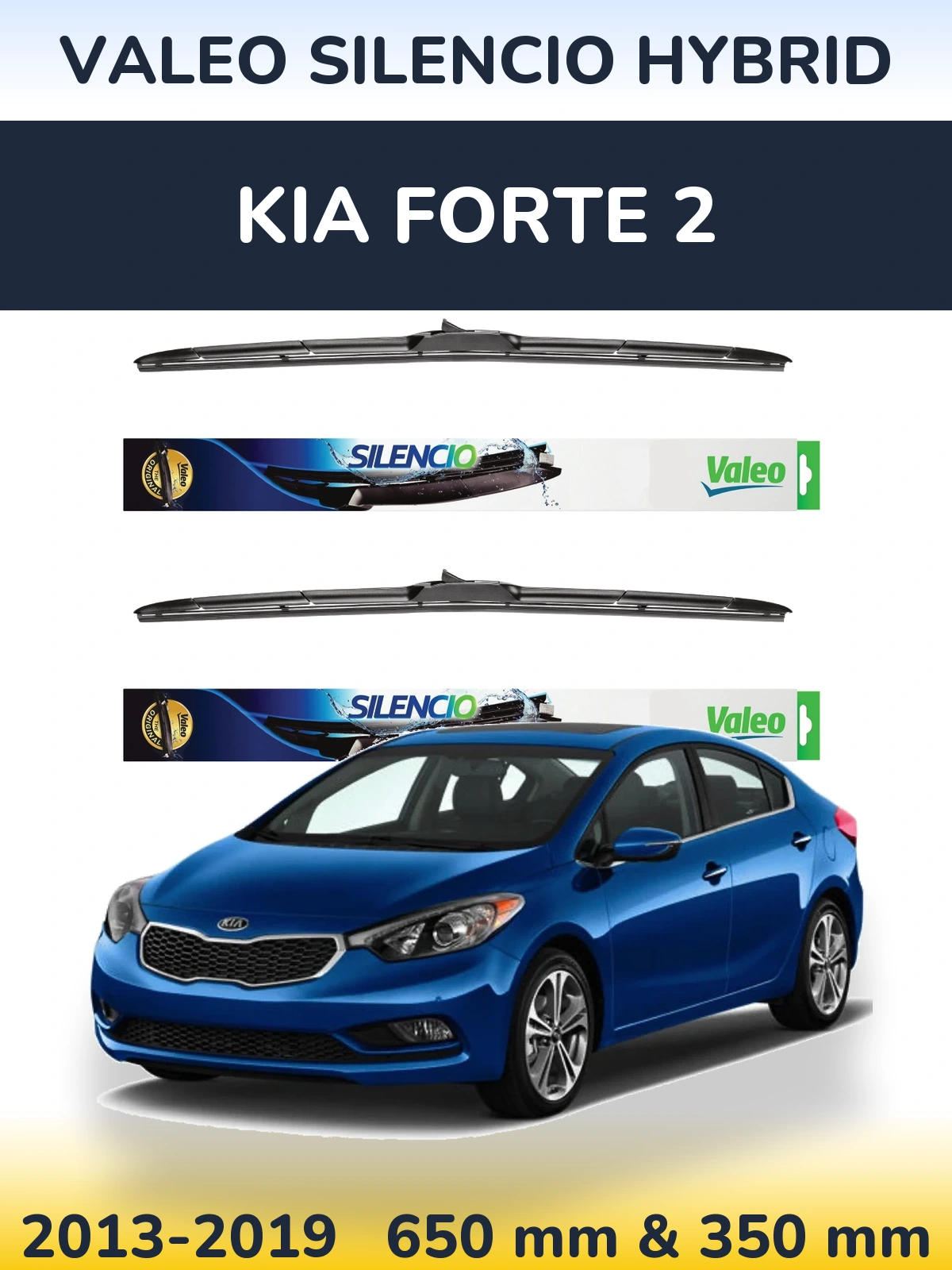 Комплект передних дворников Valeo Silencio Hybrid 650 & 350 мм для KIA Forte 2 2013-2019