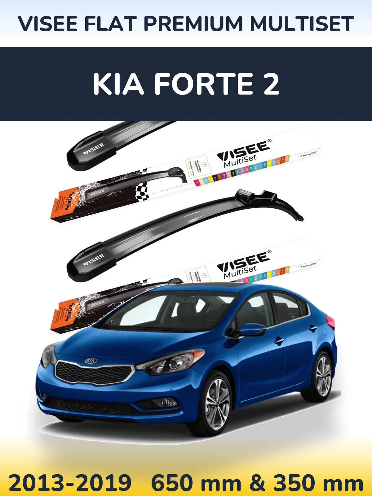 Front wiper blade set VISEE FLAT PREMIUM MultiSet 650 & 350 mm for KIA Forte 2 2013-2019