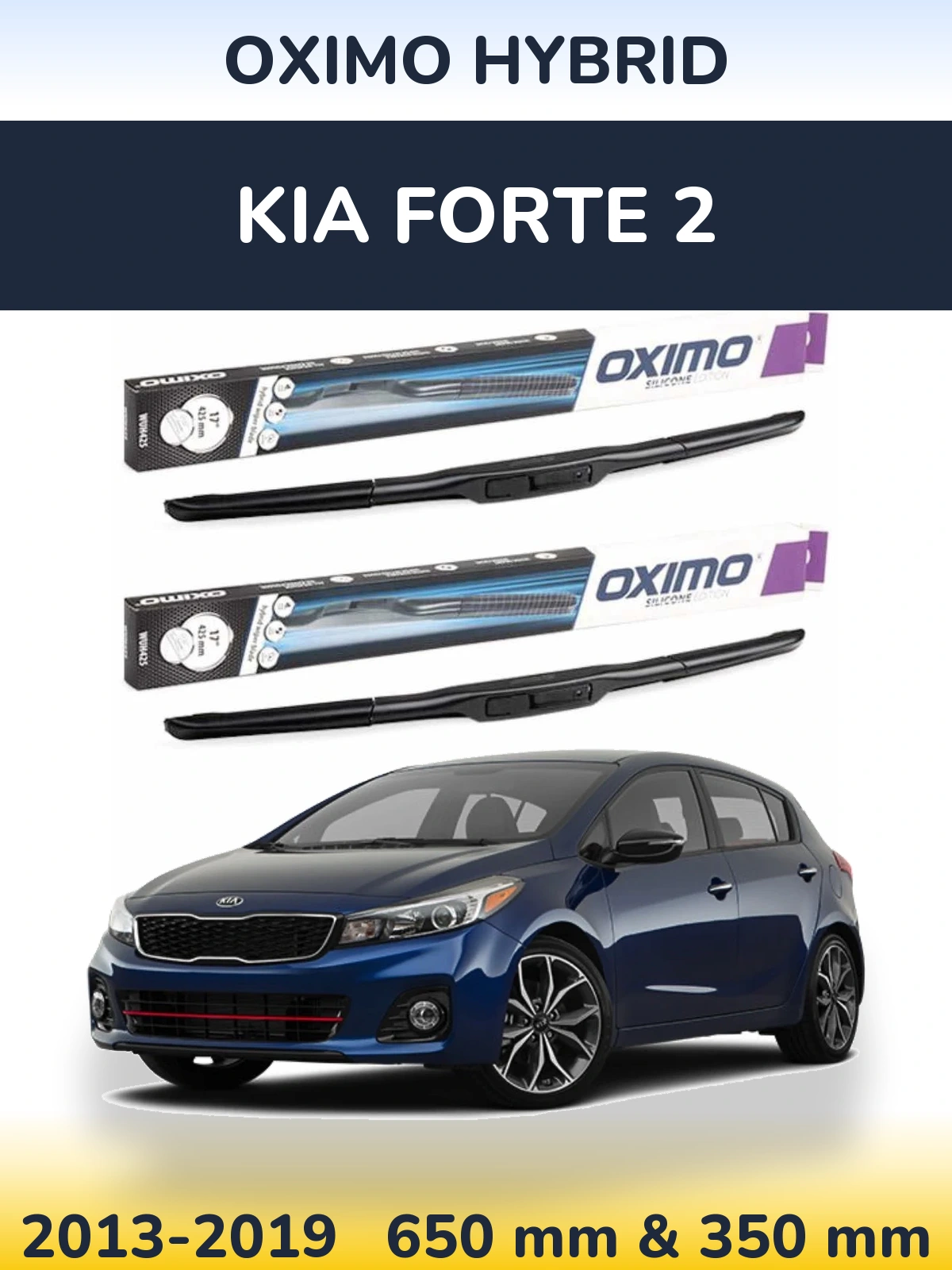 Front wiper blade set Oximo Hybrid 650 & 350 mm for KIA Forte 2 2013-2019