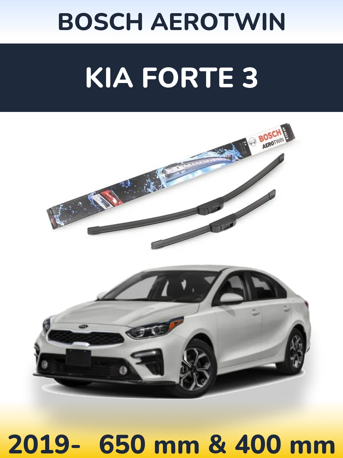 Комплект передніх щіток BOSCH AeroTwin 650 & 400 мм для KIA Forte 3 2019-2026