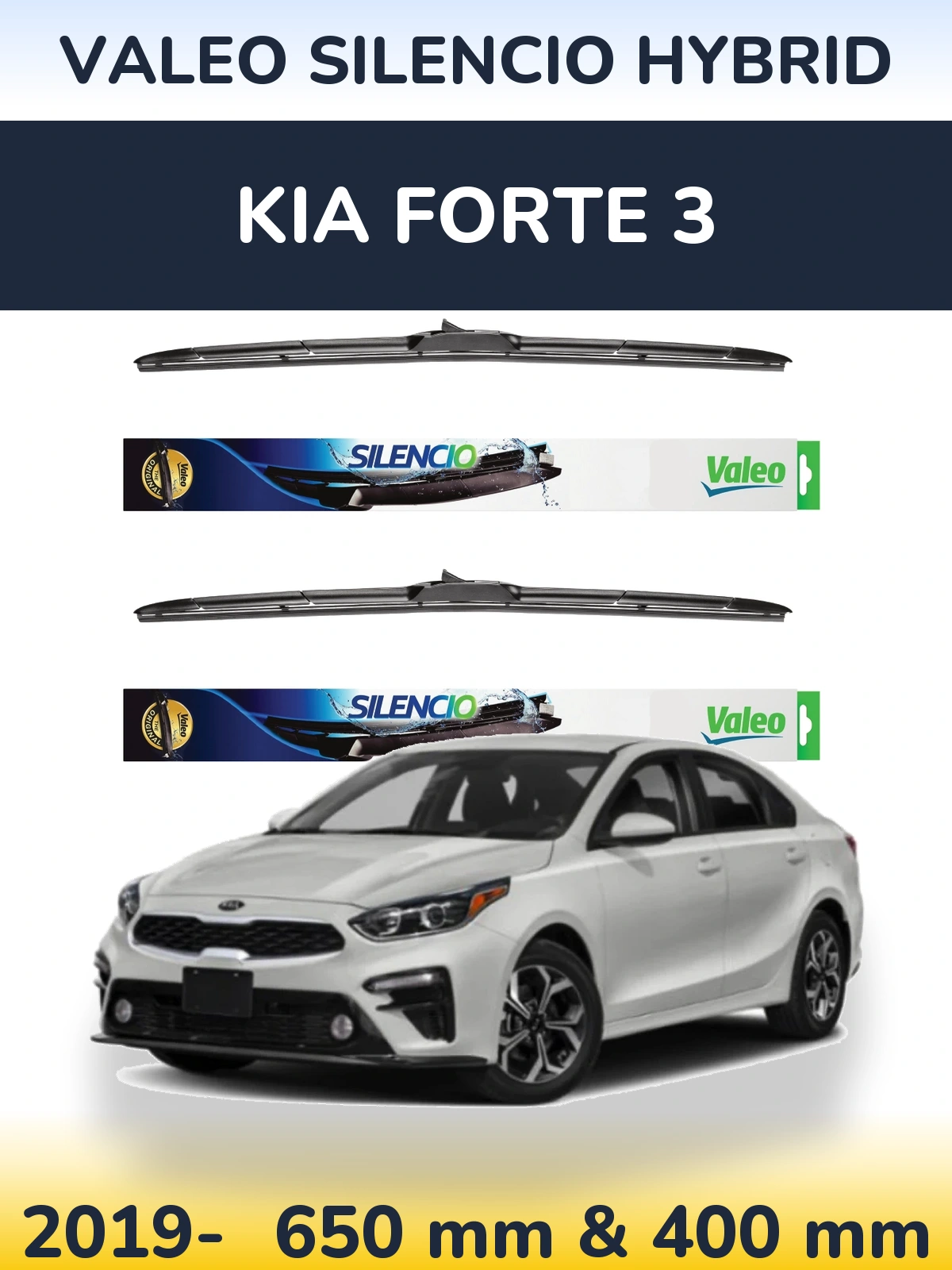 Комплект передних дворников Valeo Silencio Hybrid 650 & 400 мм для KIA Forte 3 2019-2026