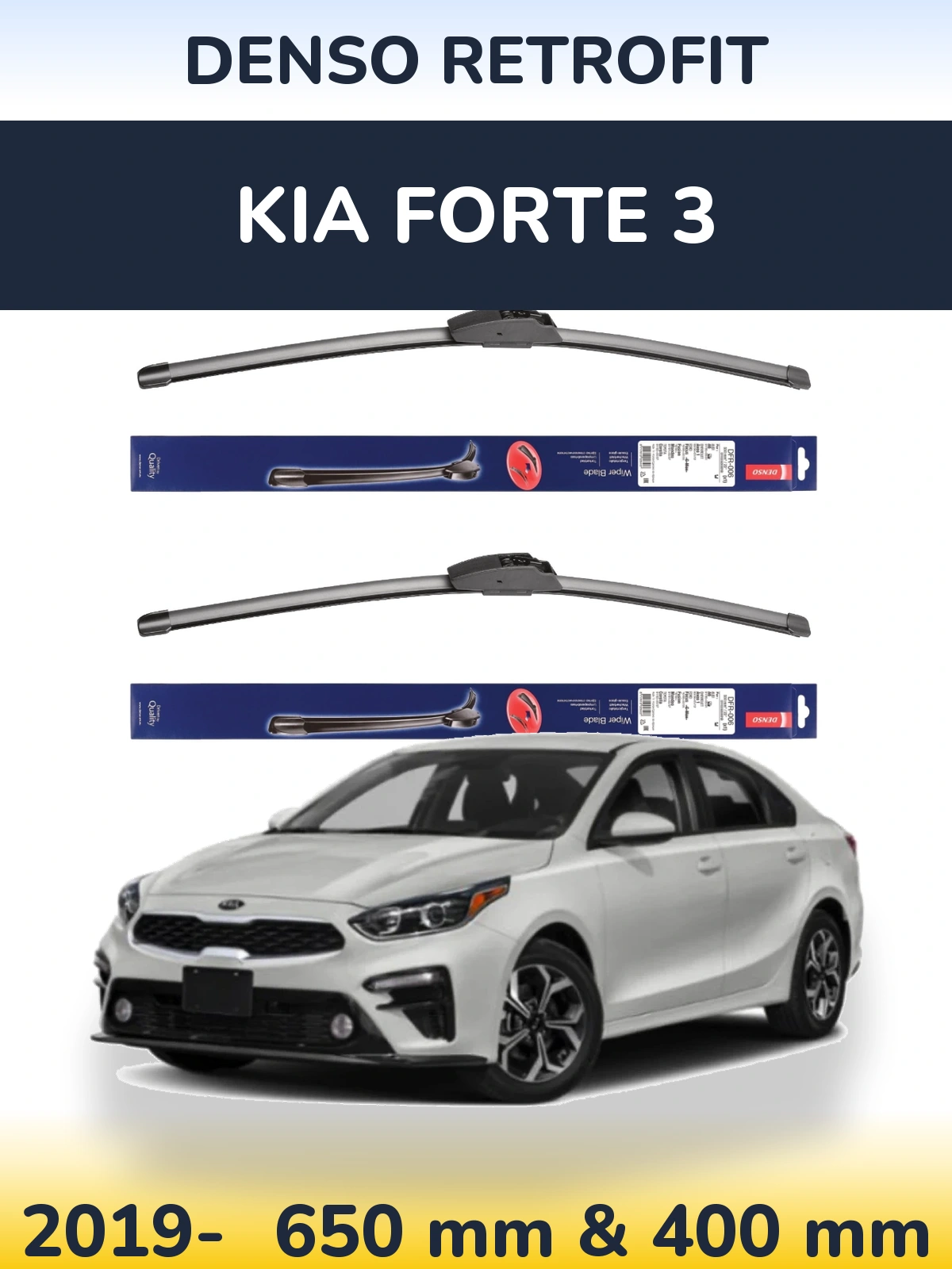 Комплект передніх щіток Denso Retrofit 650 & 400 мм для KIA Forte 3 2019-2026