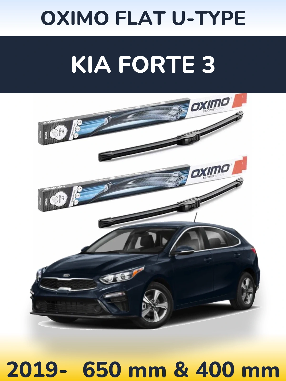 Комплект передних дворников Oximo Flat U-type 650 & 400 мм для KIA Forte 3 2019-2026