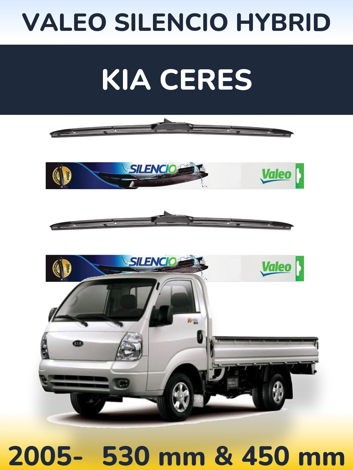Front wiper blade set Valeo Silencio Hybrid 530 & 450 мм for KIA Ceres 2005-2026