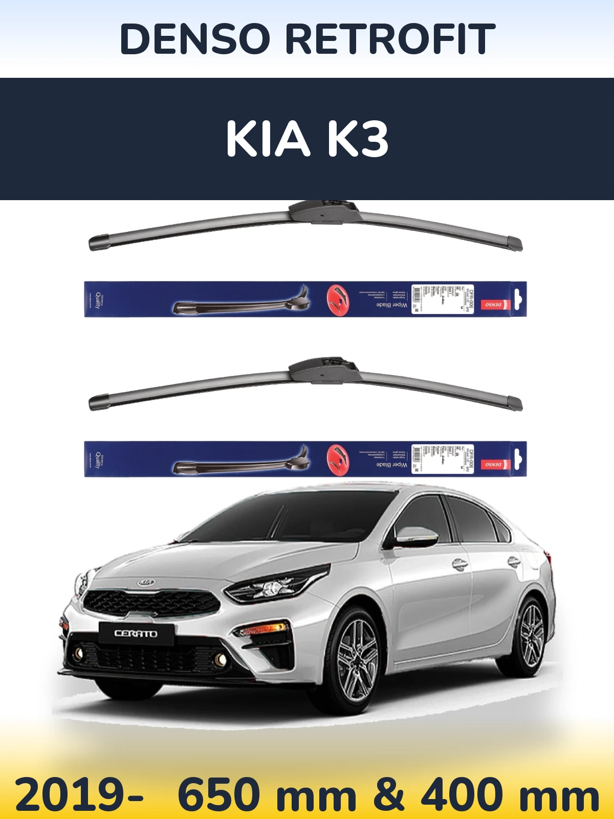 Front wiper blade set Denso Retrofit 650 & 400 мм for KIA K3 2019-2026