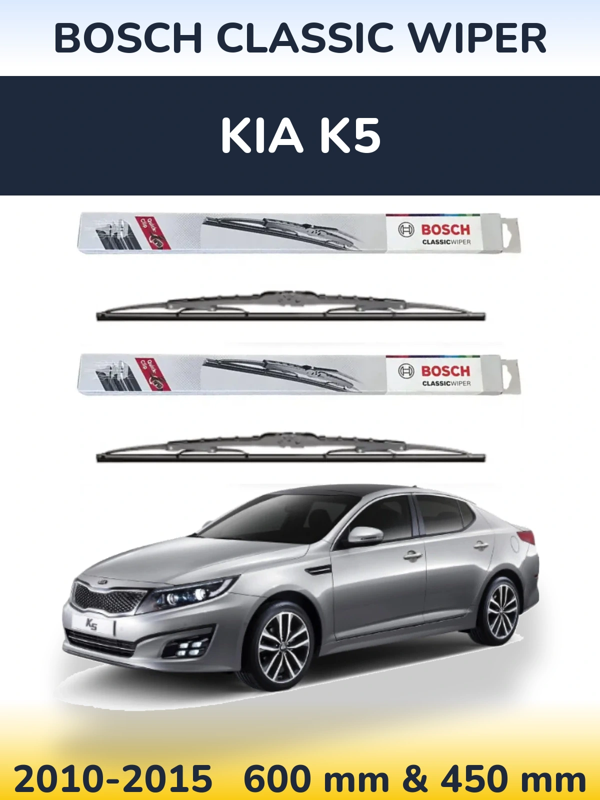 Front wiper blade set BOSCH Classic Wiper 600 & 450 мм for KIA K5 2010-2015