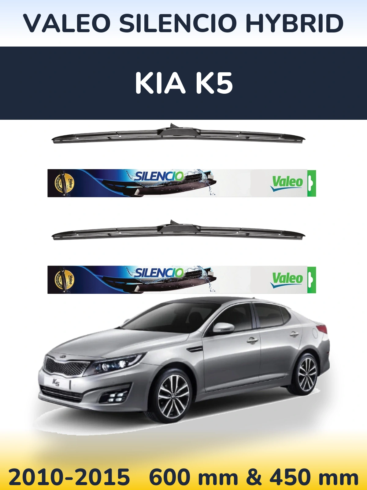 Front wiper blade set Valeo Silencio Hybrid 600 & 450 мм for KIA K5 2010-2015