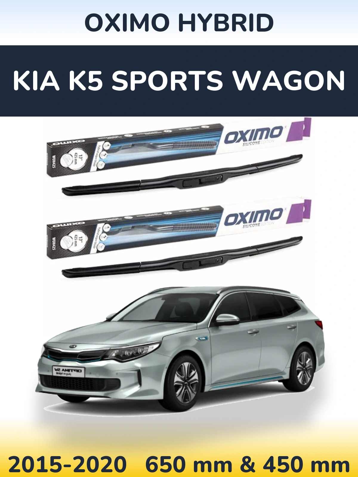 Front wiper blade set Oximo Hybrid 650 & 450 мм for KIA K5 Sports Wagon 2015-2020