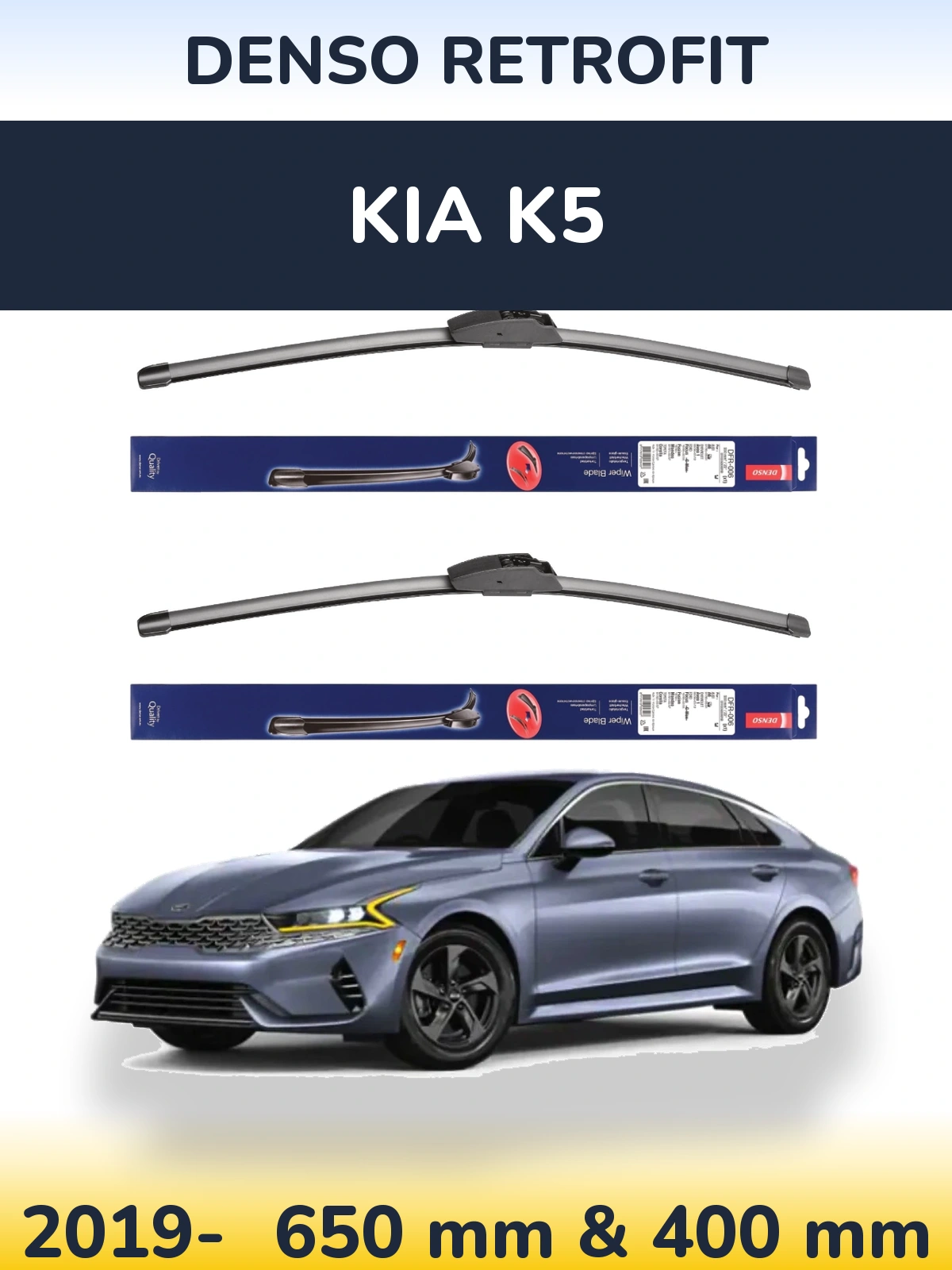 Front wiper blade set Denso Retrofit 650 & 400 mm for KIA K5 2019-2026